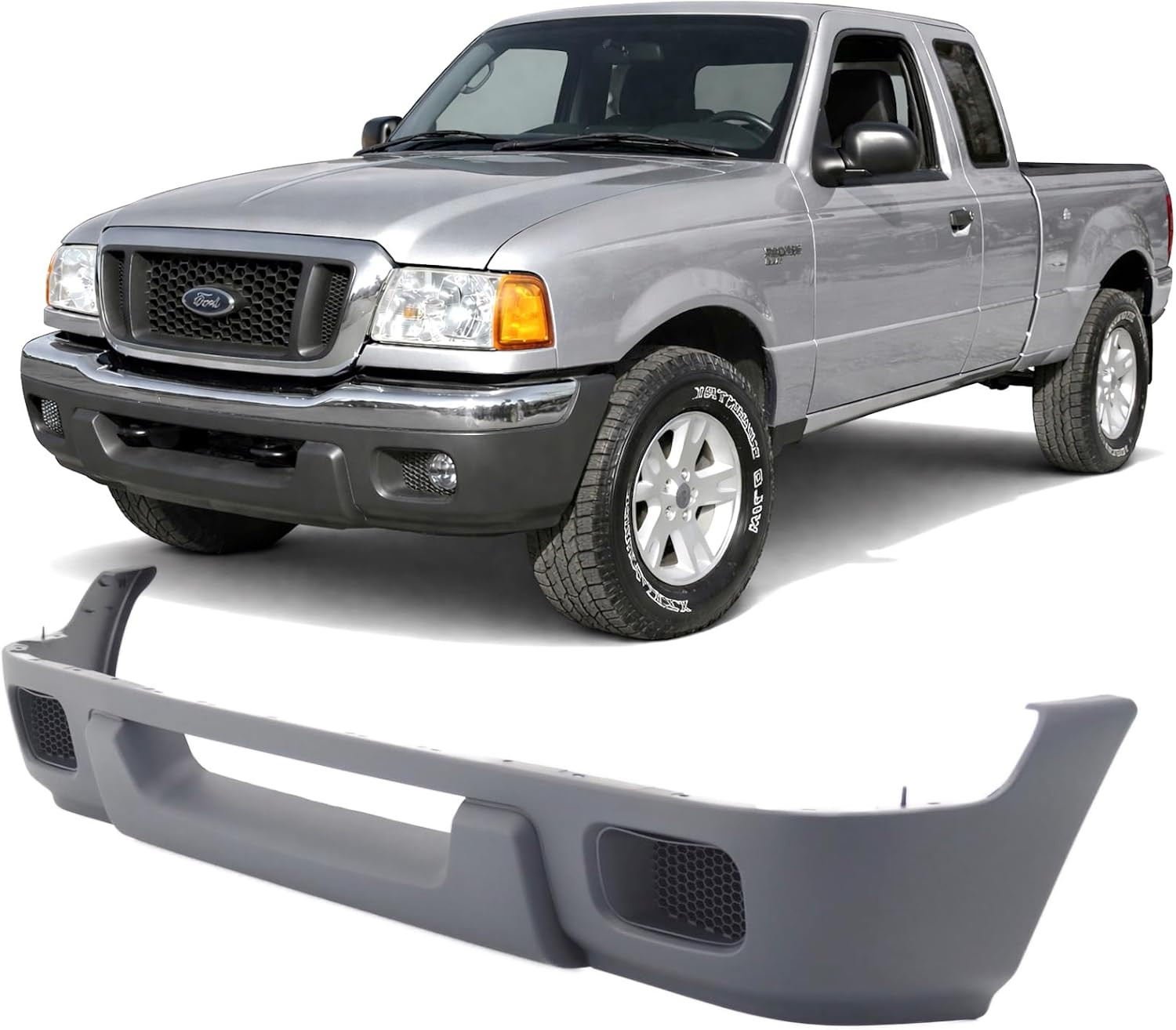 Compatible with Ford Ranger 2004–2005 Front Lower Bumper Valance | Textured, wit