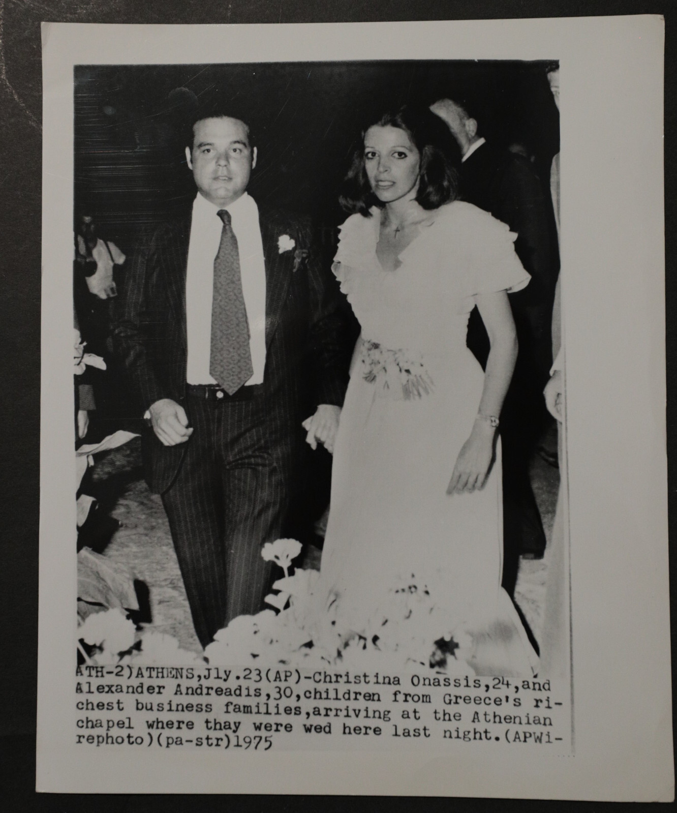 Christina Onassis Wedding Press Photograph 8×10, b/w 1975