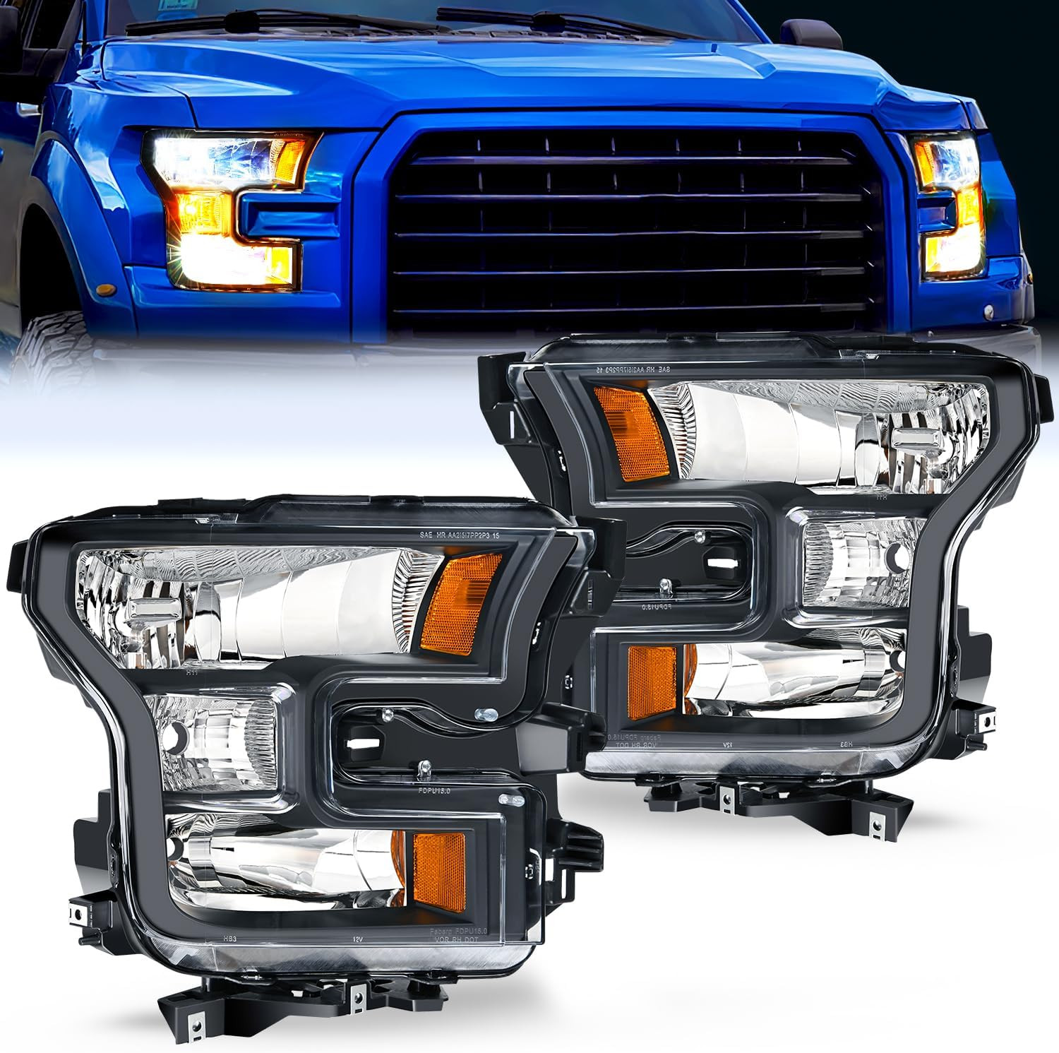 Headlight Assembly Compatible with 2015 2016 2017 Ford F-150 Headlamps Replaceme