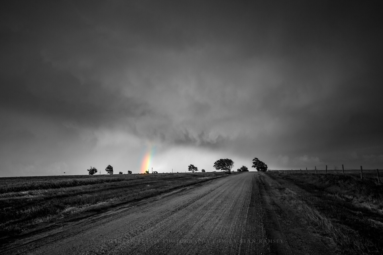 Black and White Photography Print – Picture of Colorful Rainbow in Rural Kansas