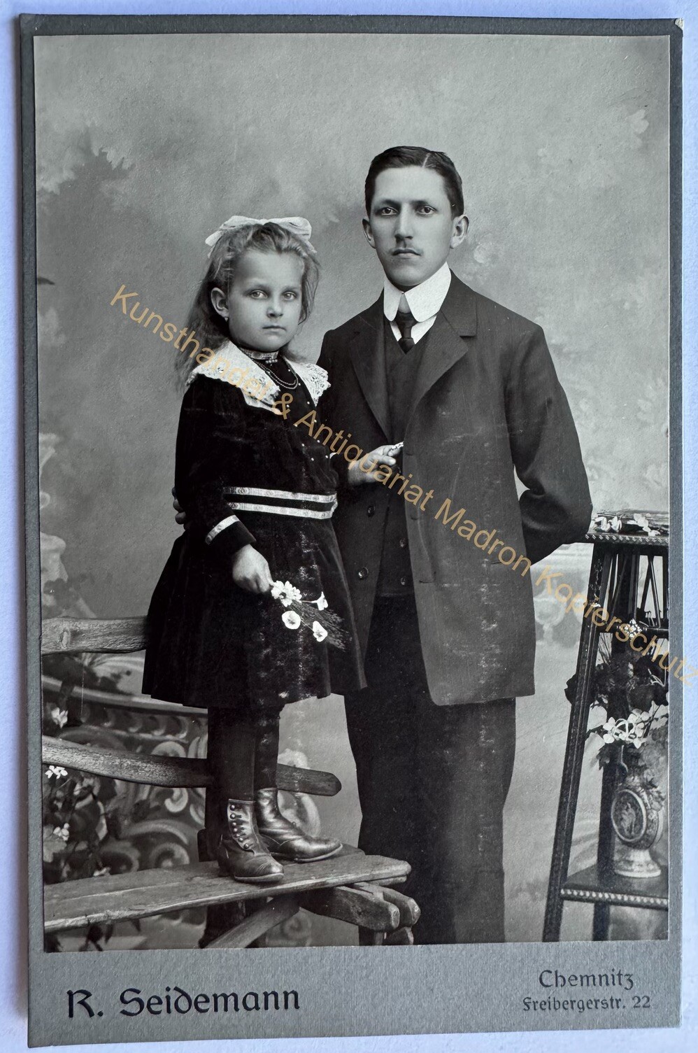 orig. KAB Cabinet Photo Photography Picture Old Fashion around 1895 Girl Father Chemnitz