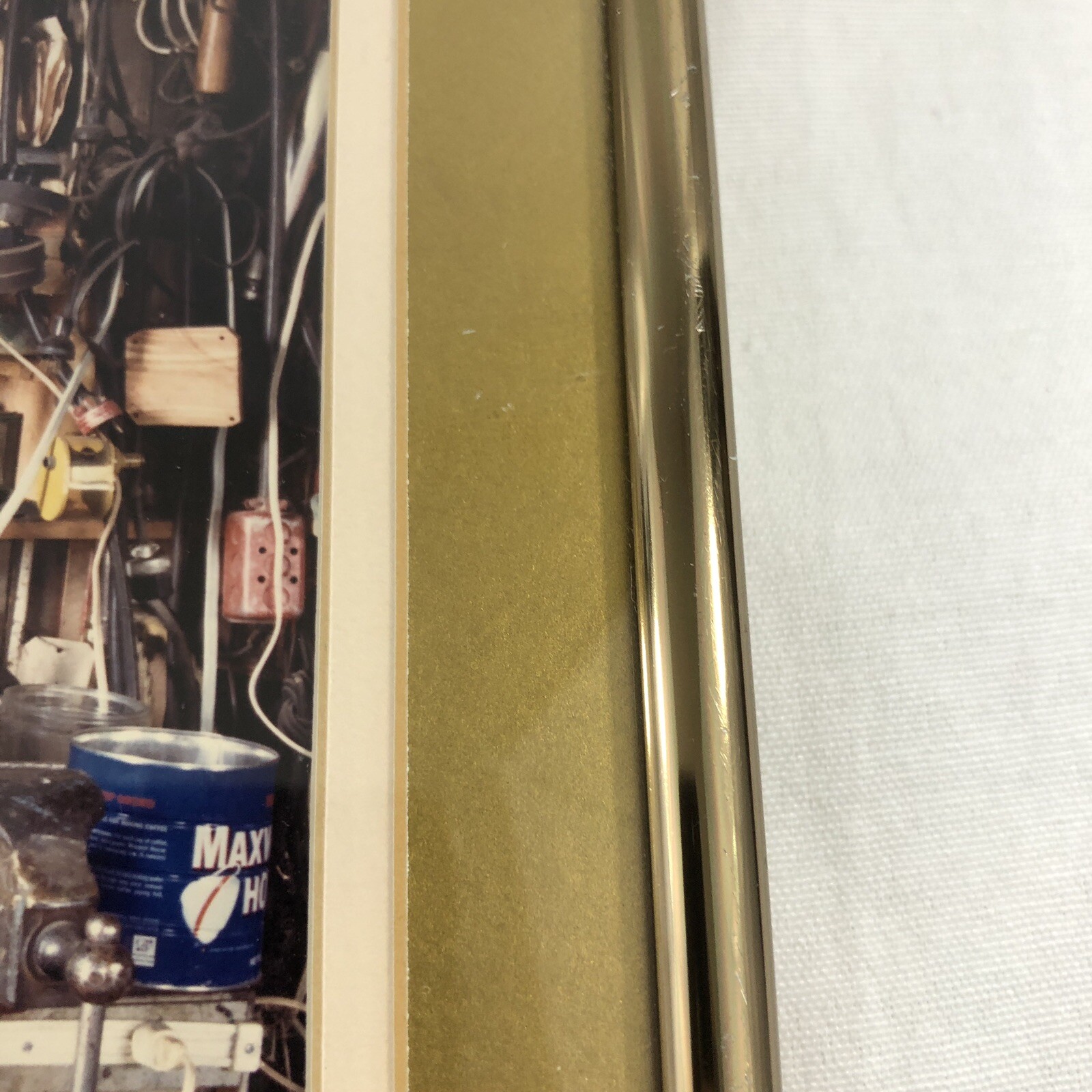 Densely Packed 1970 Workbench Gold Framed Photograph Pegboard Tools 9×11 in