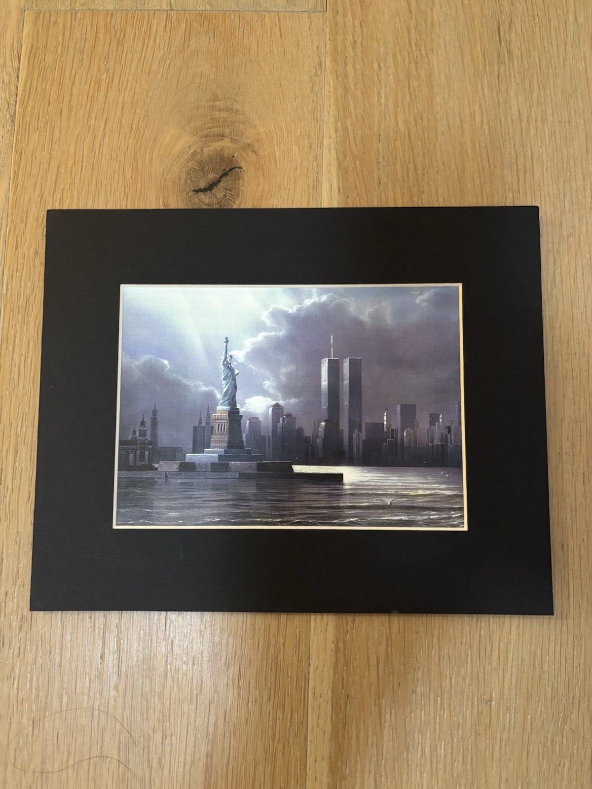 Set of 2 Matted Color NYC Skyline 9/11 Photo Prints Statue of Liberty WTC