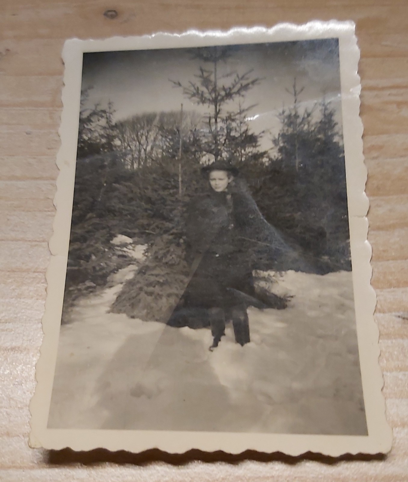 small old b/w photo YOUNG WOMAN IN WOODS