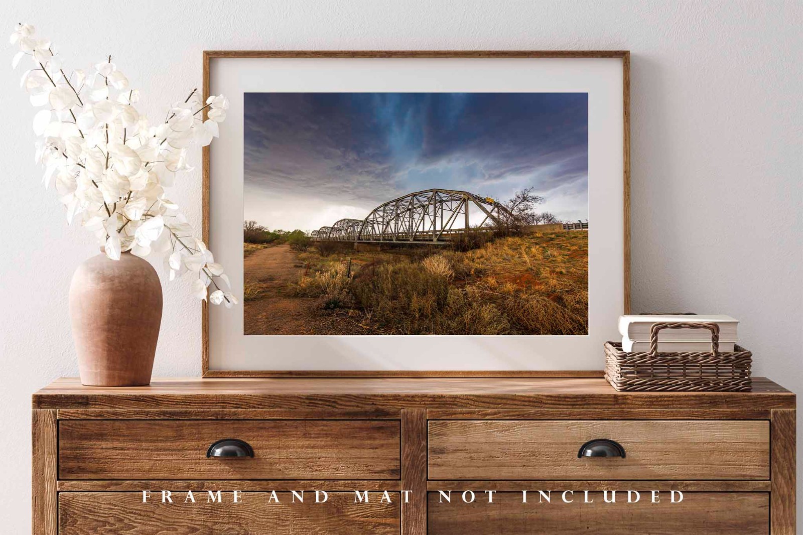 Aqua Colored Thunderstorm Over Old Bridge in Texas Panhandle Photography Print