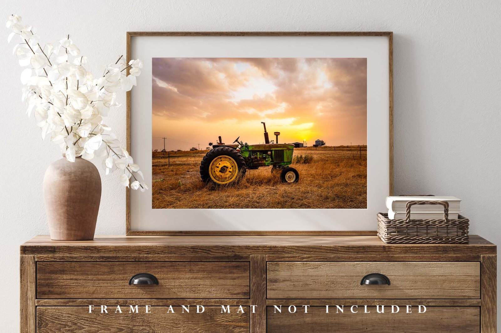 Country Photography Print – Picture of Tractor at Sunset in Texas