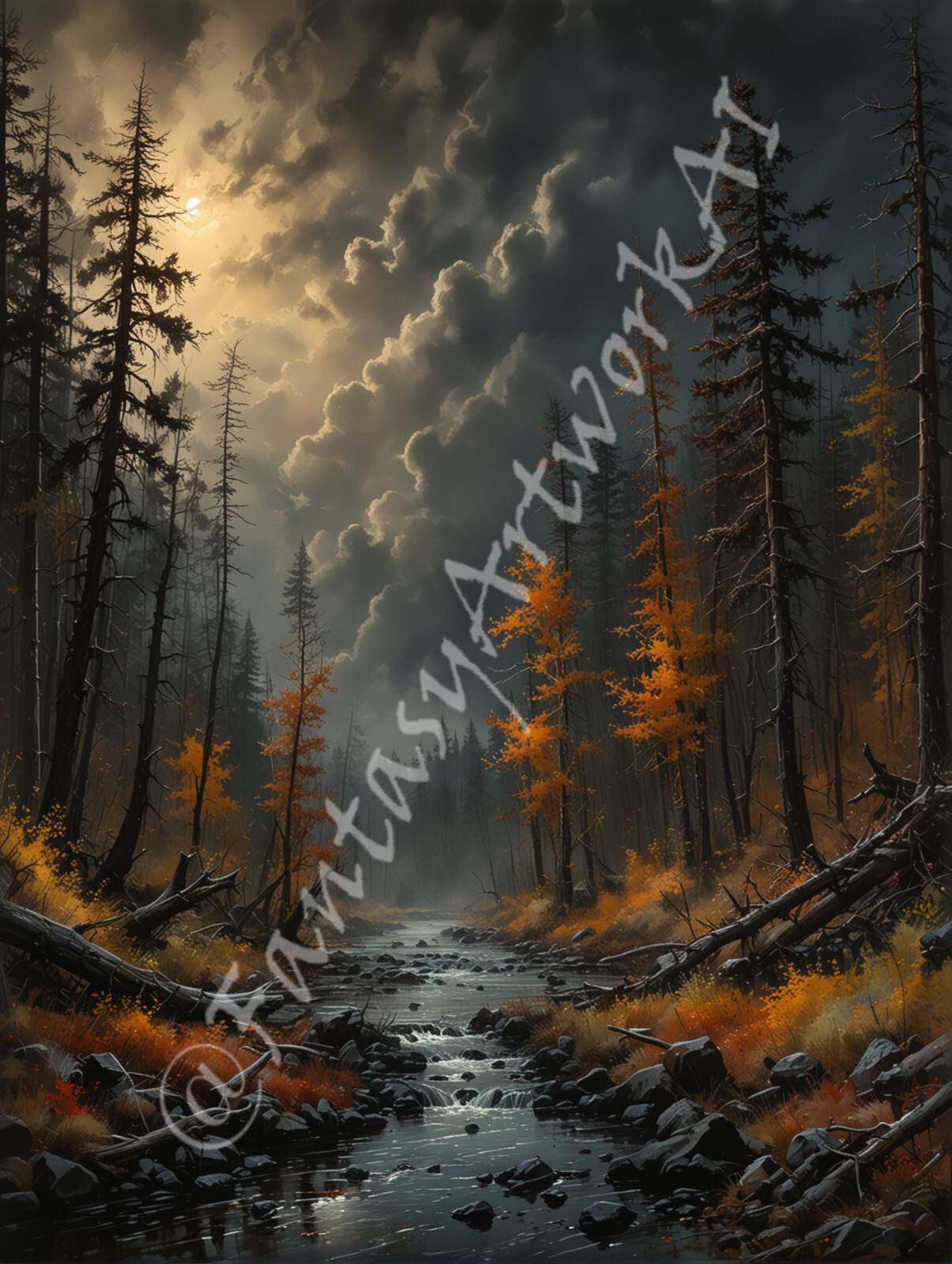 Forest Stream – Digital Image Picture PC Phone Background AI Art, 3 images – #16