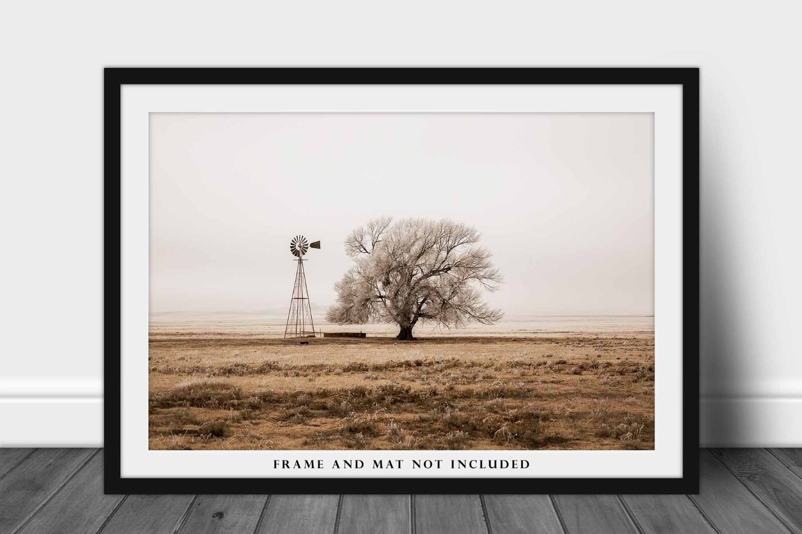 Windmill Photography Print: New Mexico Tree High Plains Sepia Country Photo