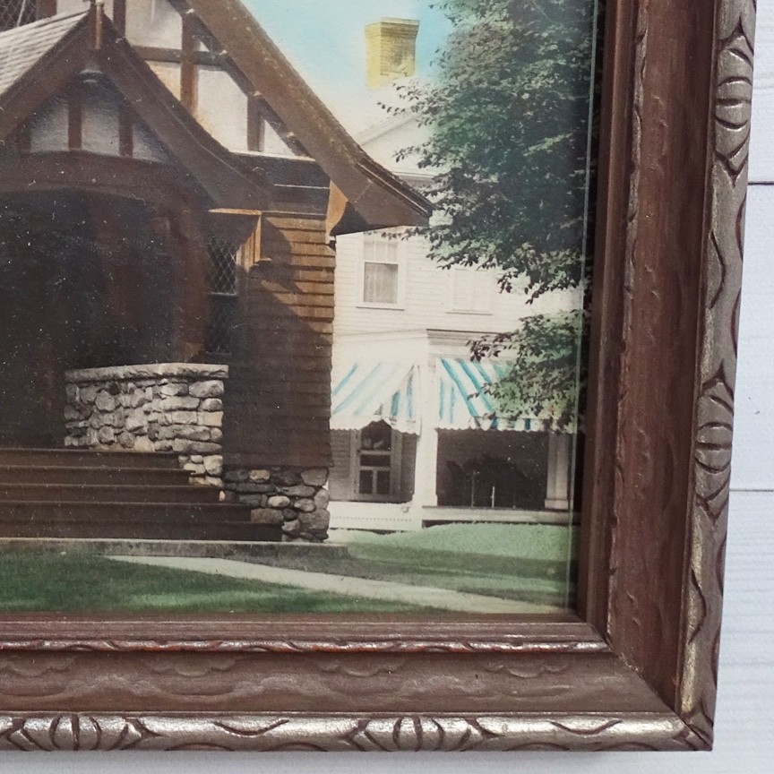 C1900-40 Wallace Nutting Style Hand Colored Photo Craftsman Tudor Bungalow House