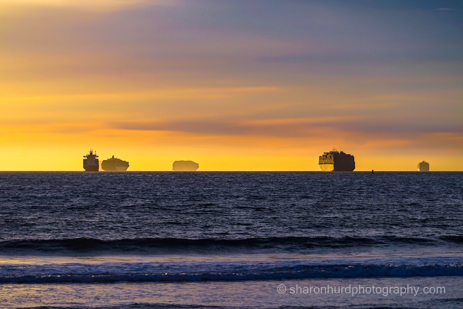 Seascape – Sunset and Container Ships photography print nature wall decor