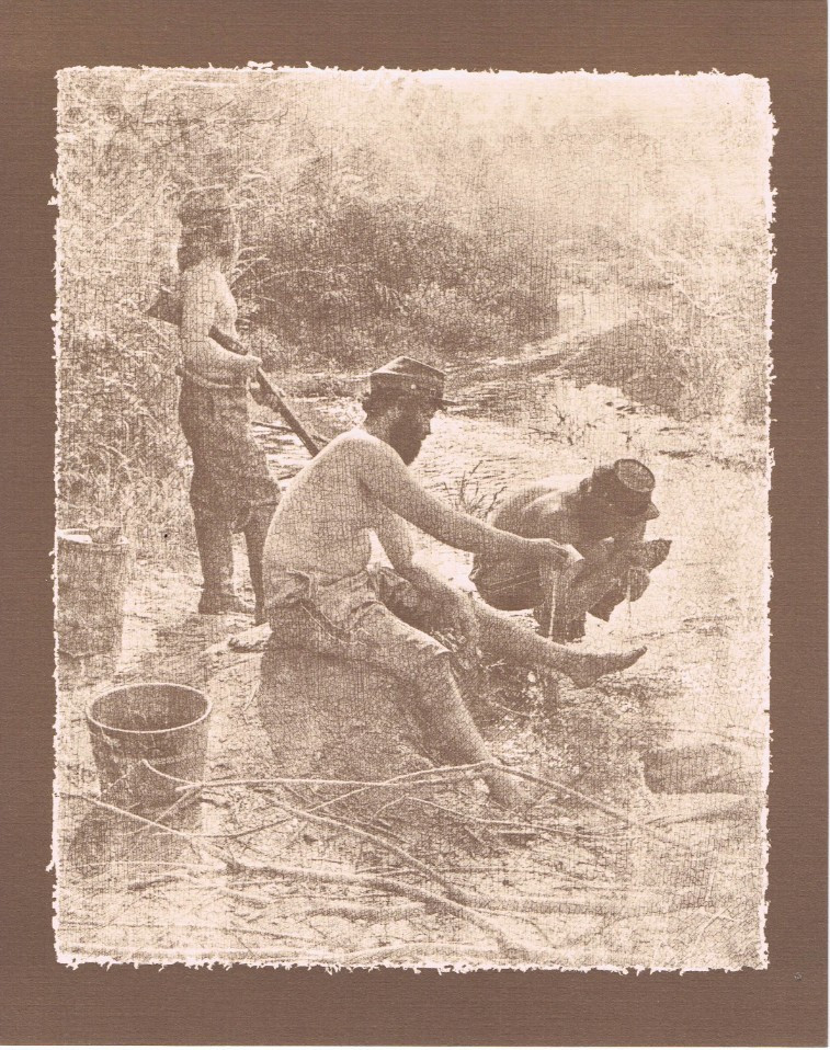 NEWLY FOUND! HENDRICKSON B&W Sepia Photo Print RESTING SOLDIERS IN LAKE 8X10″