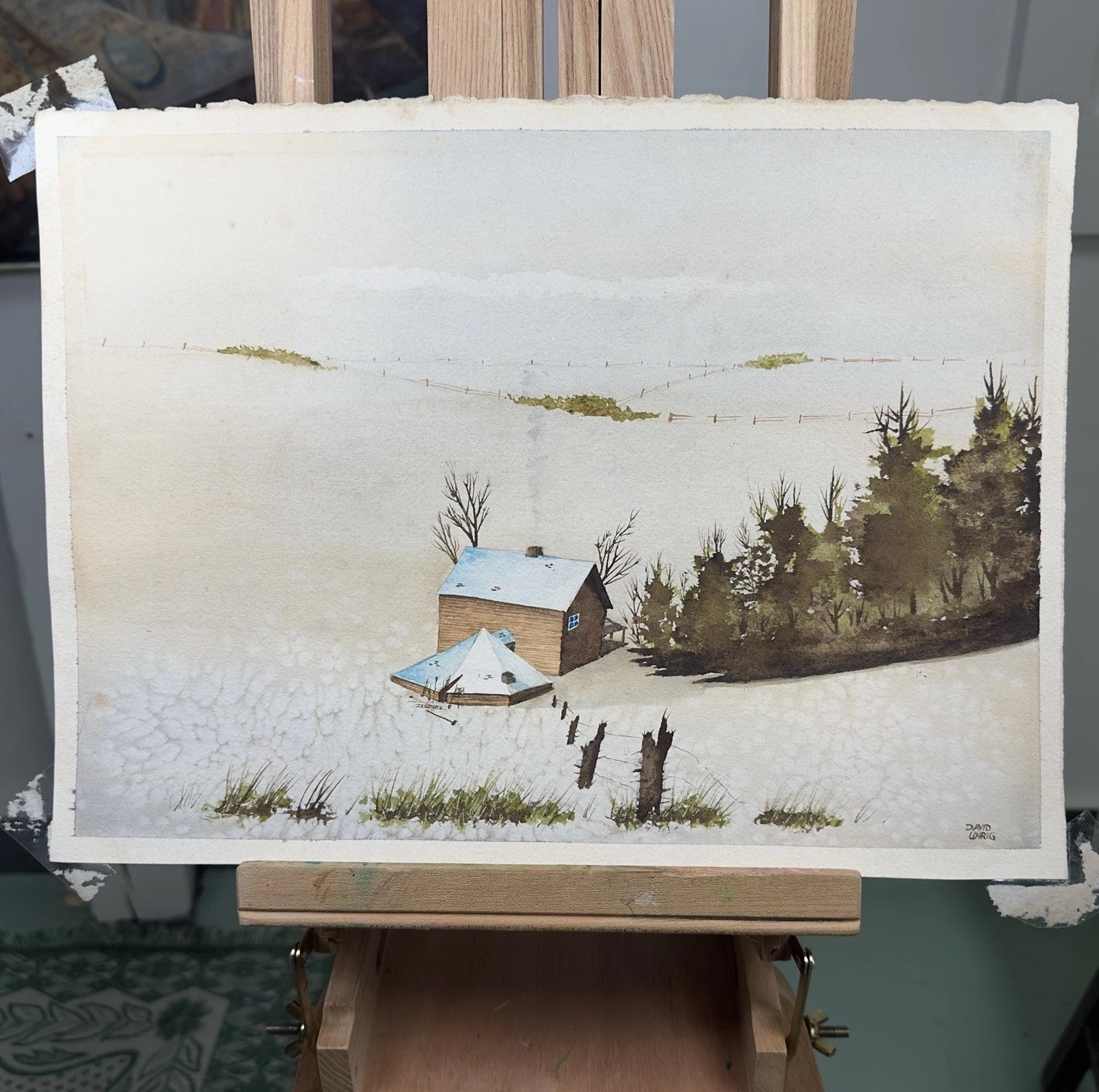 Landscape Scene Signed Litho MAKE OFFER 15×11” Wood Cabin Open Horizon Western
