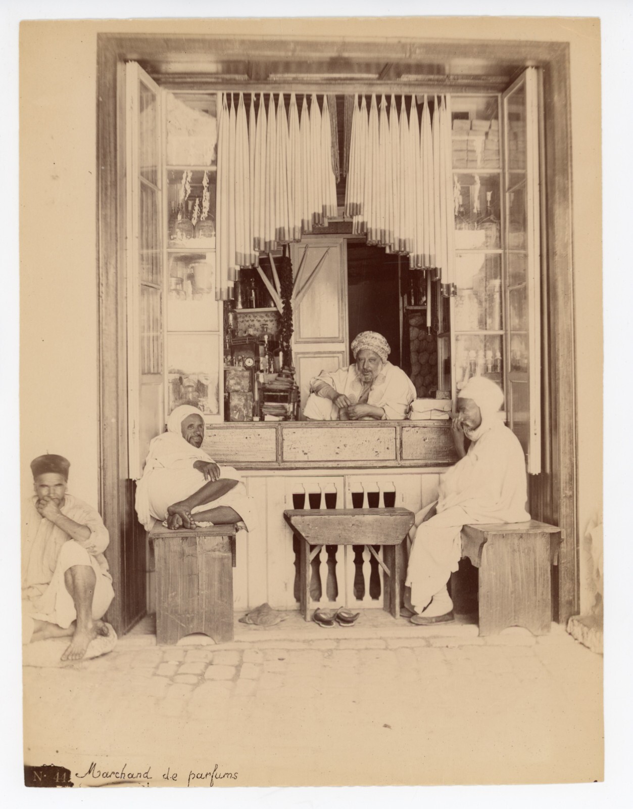 Perfume Sellers in North African Souk – Albumen Photograph 1880