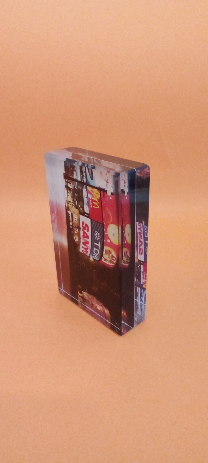 Glass Block with Photo Piccadilly Circus London, Glass L9 x W6 cm, 1980-1990