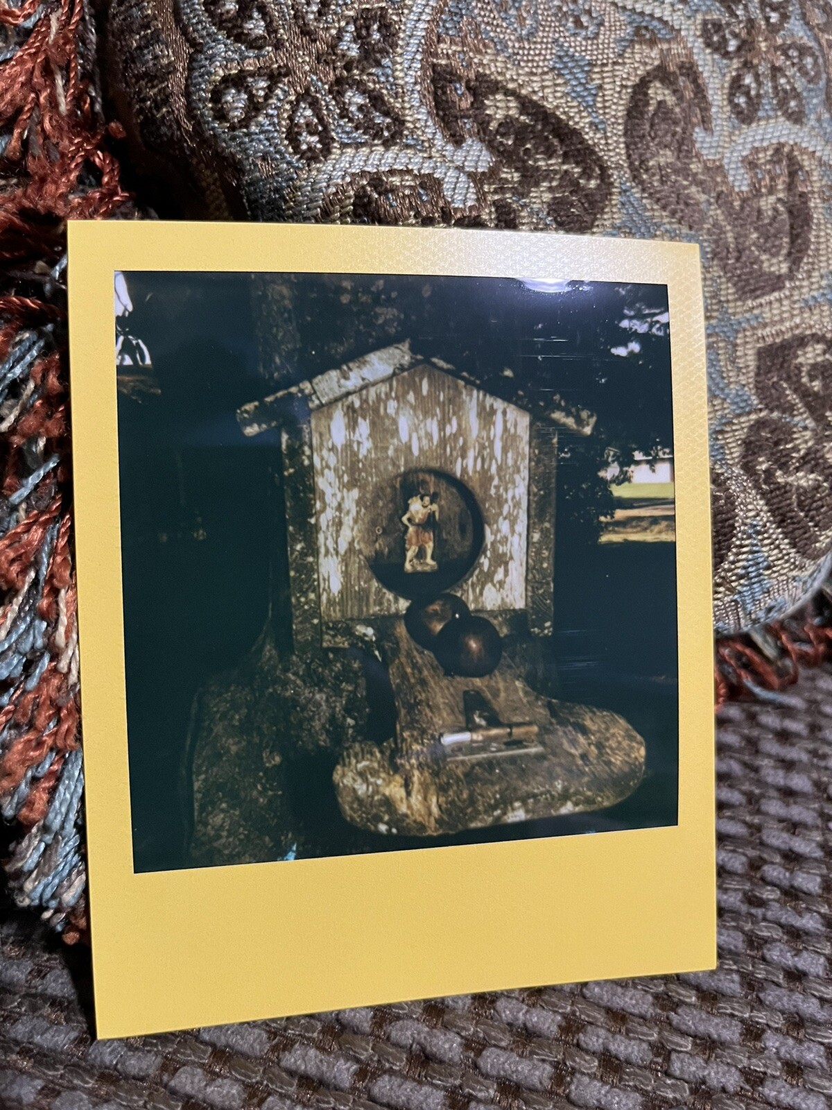 A Fruit Offering To Saint Christopher Polaroid Picture – Yellow Frame – OOAK