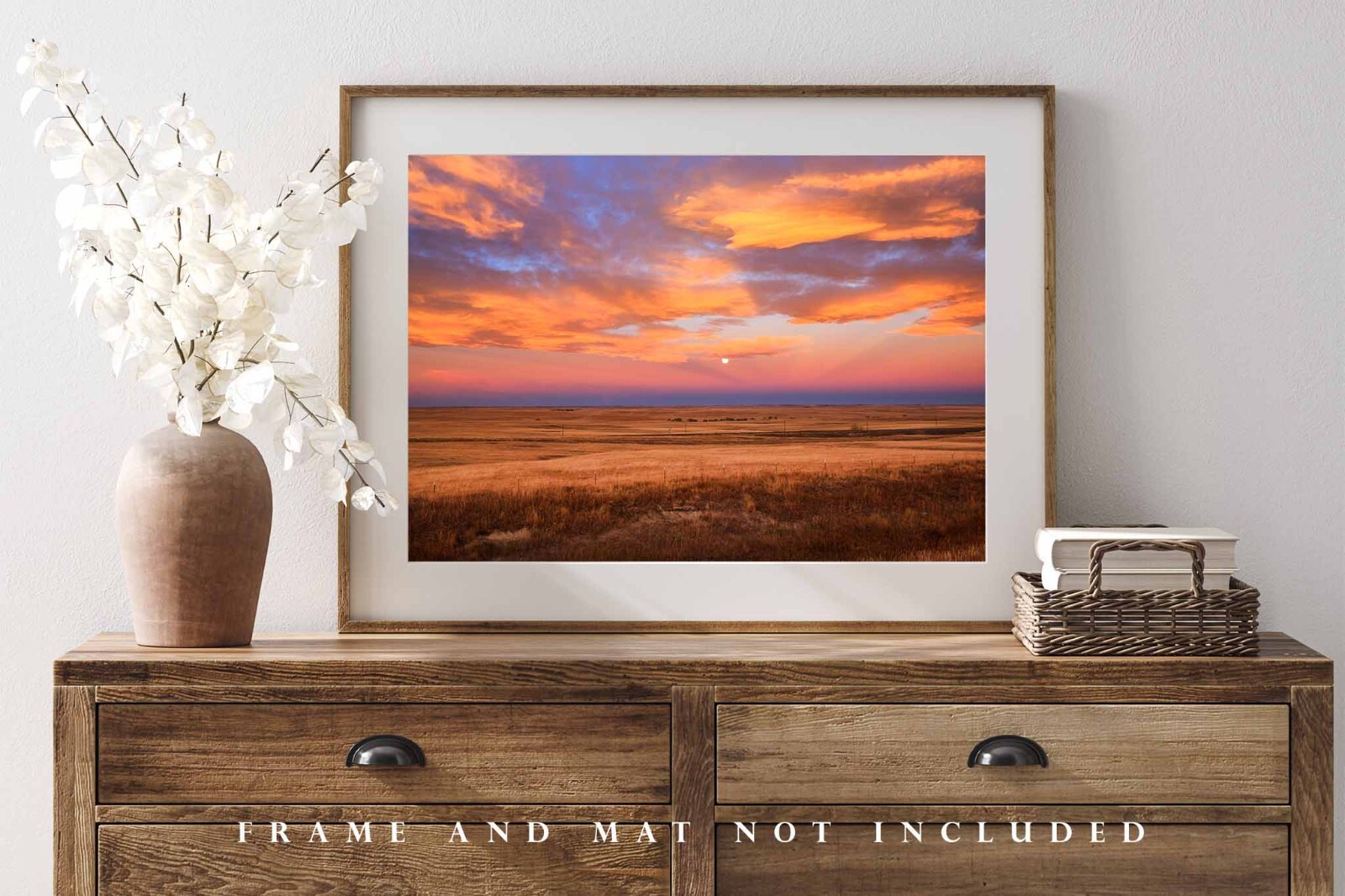 Great Plains Photography Print – Clouds Over Full Moon at Sunrise in Colorado