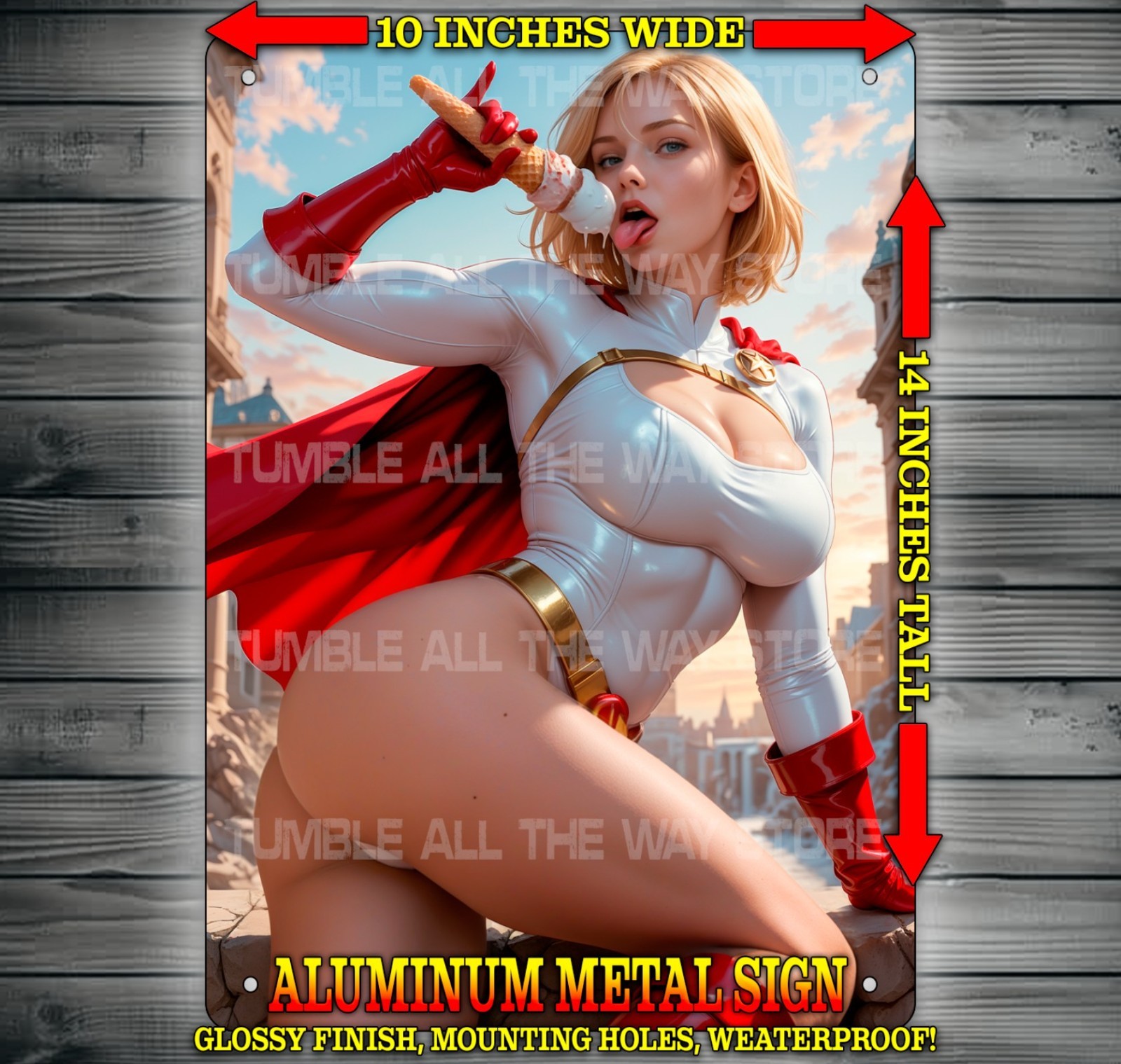 Sexy Power Girl Enjoying Ice Cream Bad Girl Style Metal Sign Wall Art 10″ x 14″
