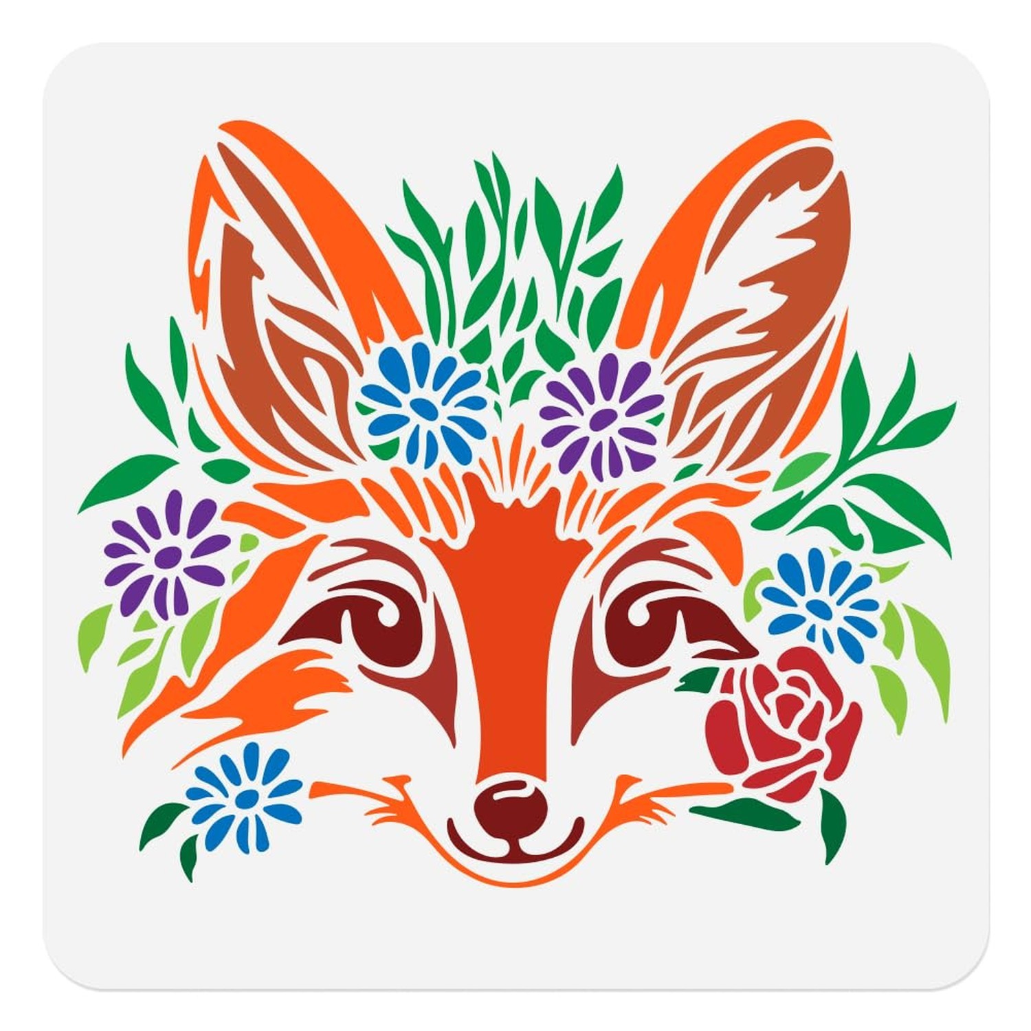 1 Piece Fox Head and Flowers Craft Art Stencil, 11.8″x11.8″ Fox Plastic Reusa…
