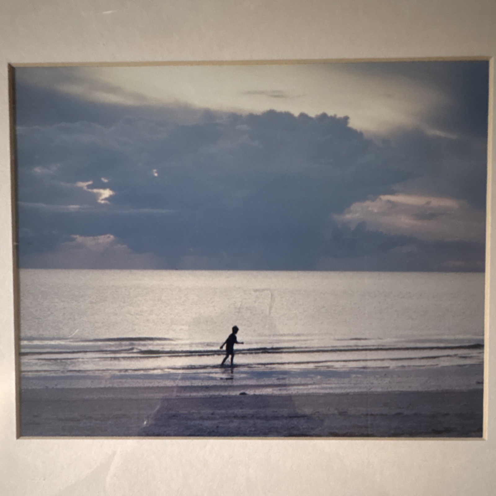 Sunset Beach Photography Child at Dusk Ocean Landscape Framed Matted Wall Art
