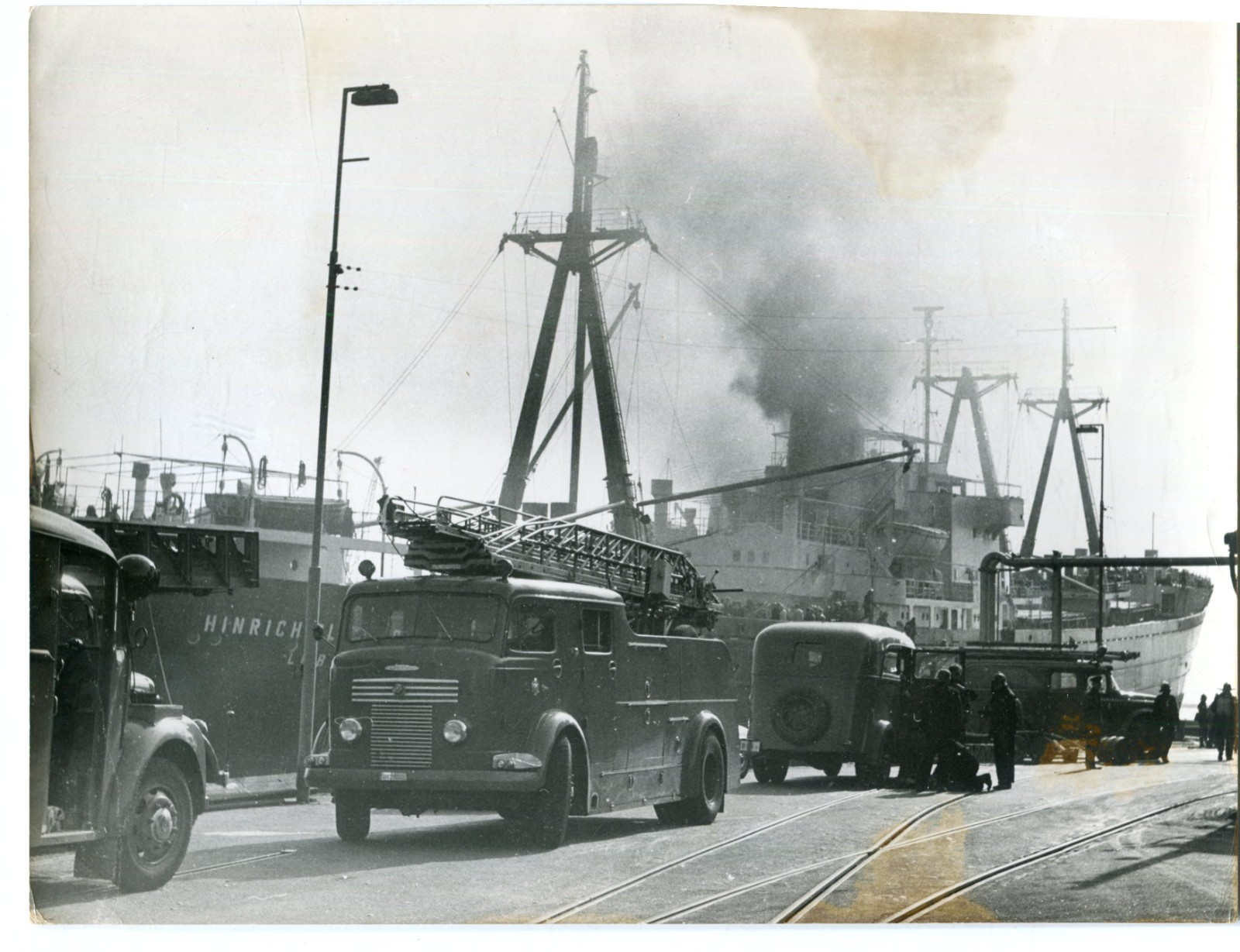 Old Photo Burning German Ship in Copenhagen 1959, 17x22cm