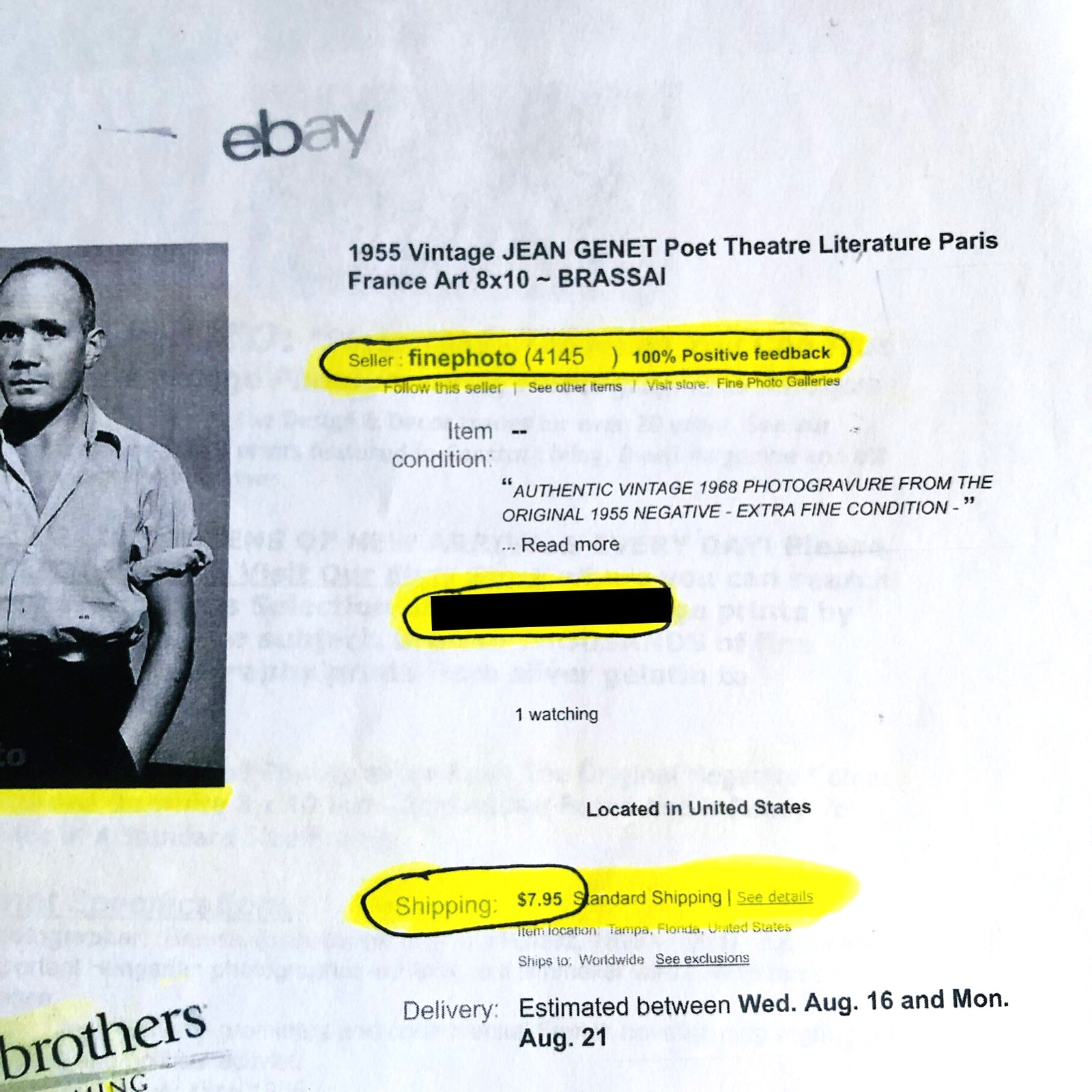 1955 1968 Brassai Jean Genet Portrait 8×10 Photo VTG Photogravure Art Authentic