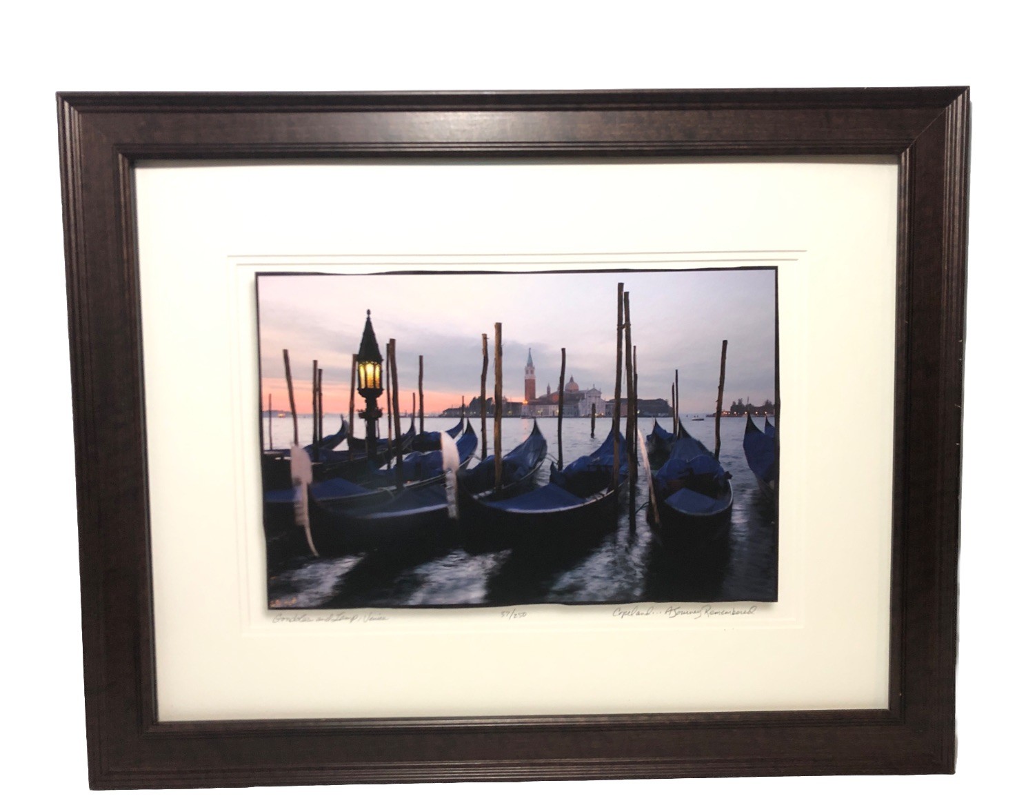 Venice Gondolas Photograph Print-Framed, Matted, Pencil Signed L.E. 27.5”x21.5”
