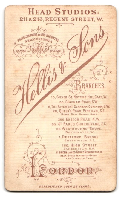 Photograph Hellis & Sons, London, 211 & 213 Regent Street, Young Girl with F