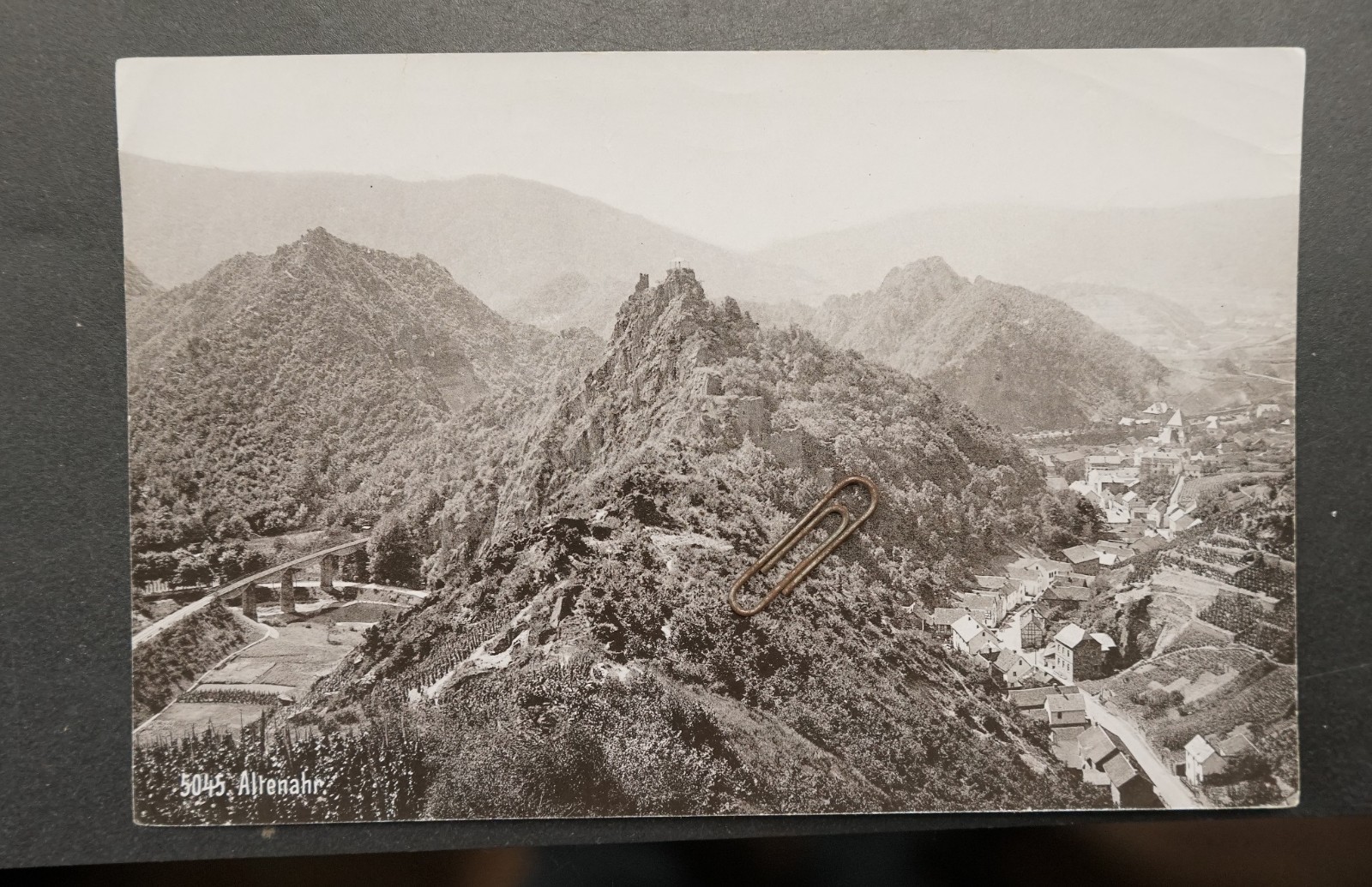 Photo view Altenahr Ahrweiler 1899 bridge residential building landscape mountains buildings