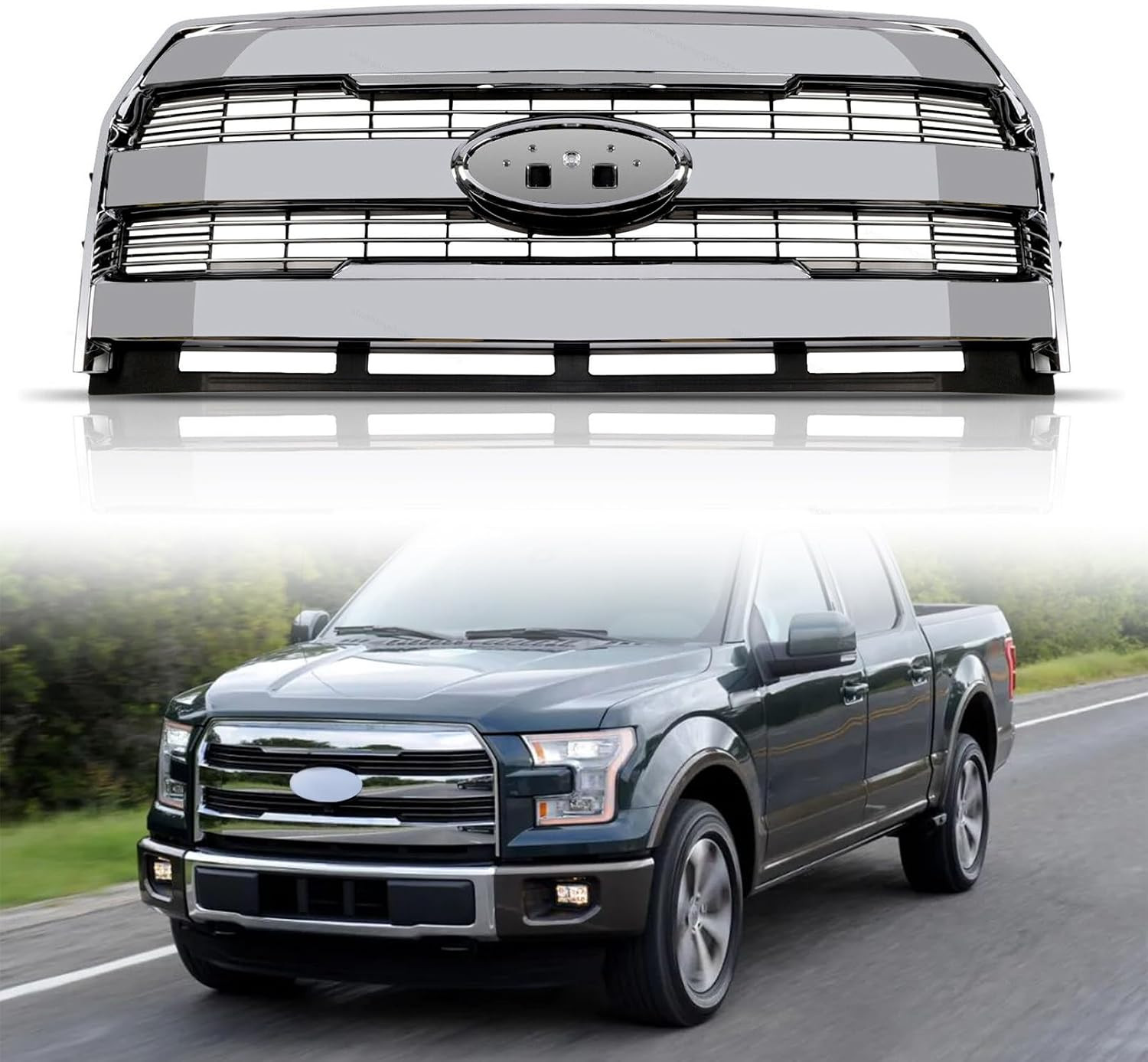 Front Bumper Upper Grille Compatible with 2015 2016 2017 Ford F150 F-150 Front M