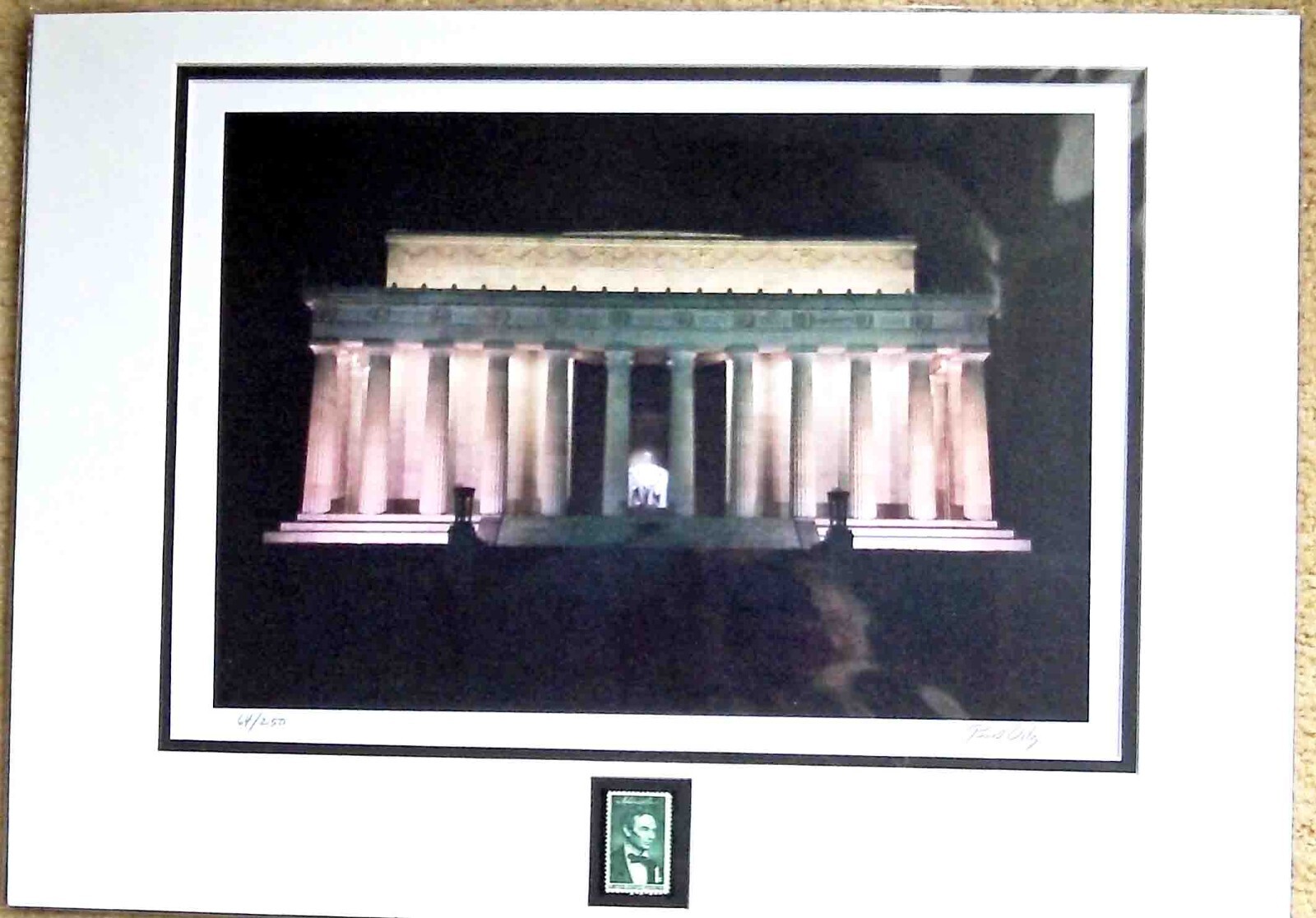 Lincoln Memorial doublle Matted with Lincoln Stamp 14×20 NEW, 64/250