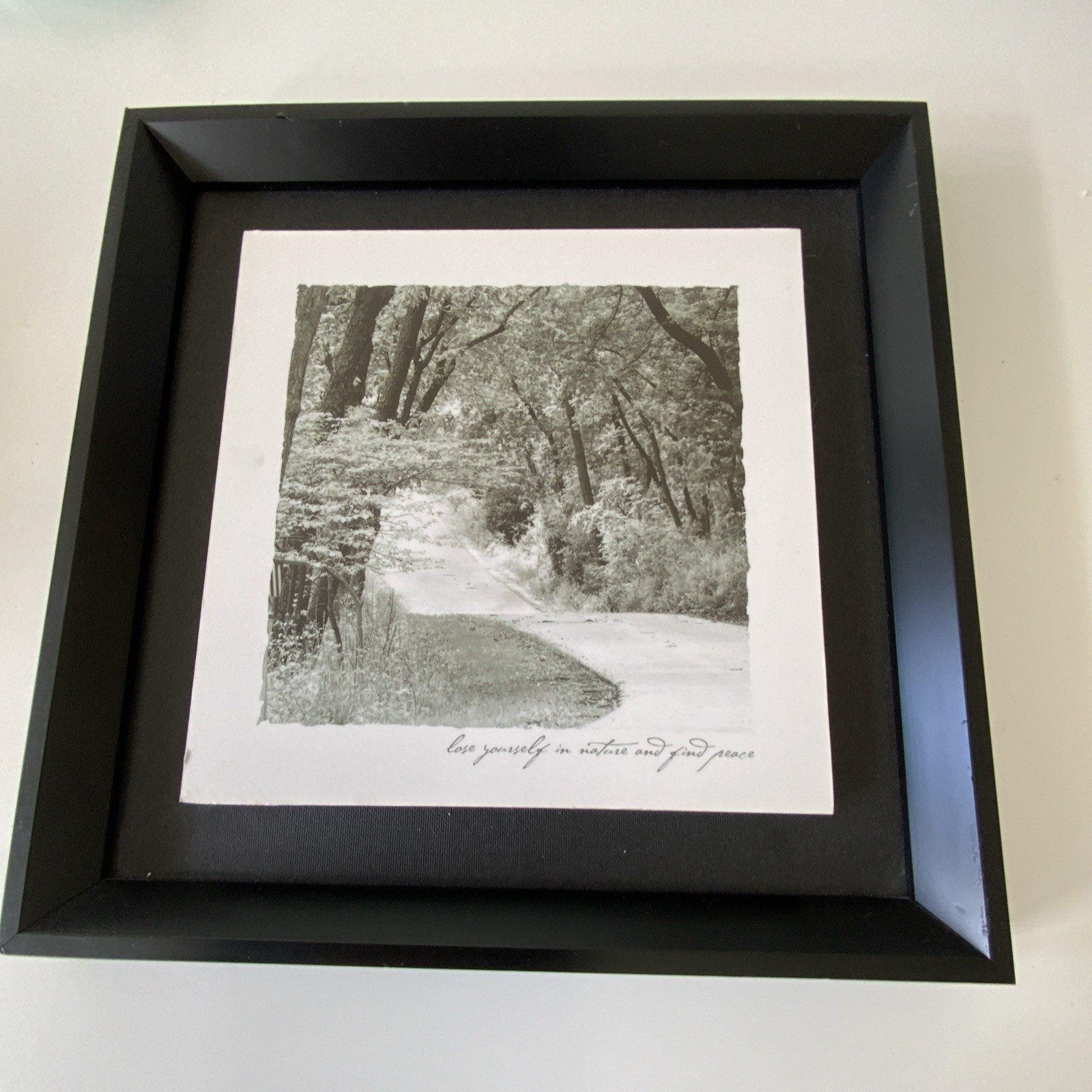 Framed Matted B&W Landscape Road Trees Photo Print Quote “lose yourself”