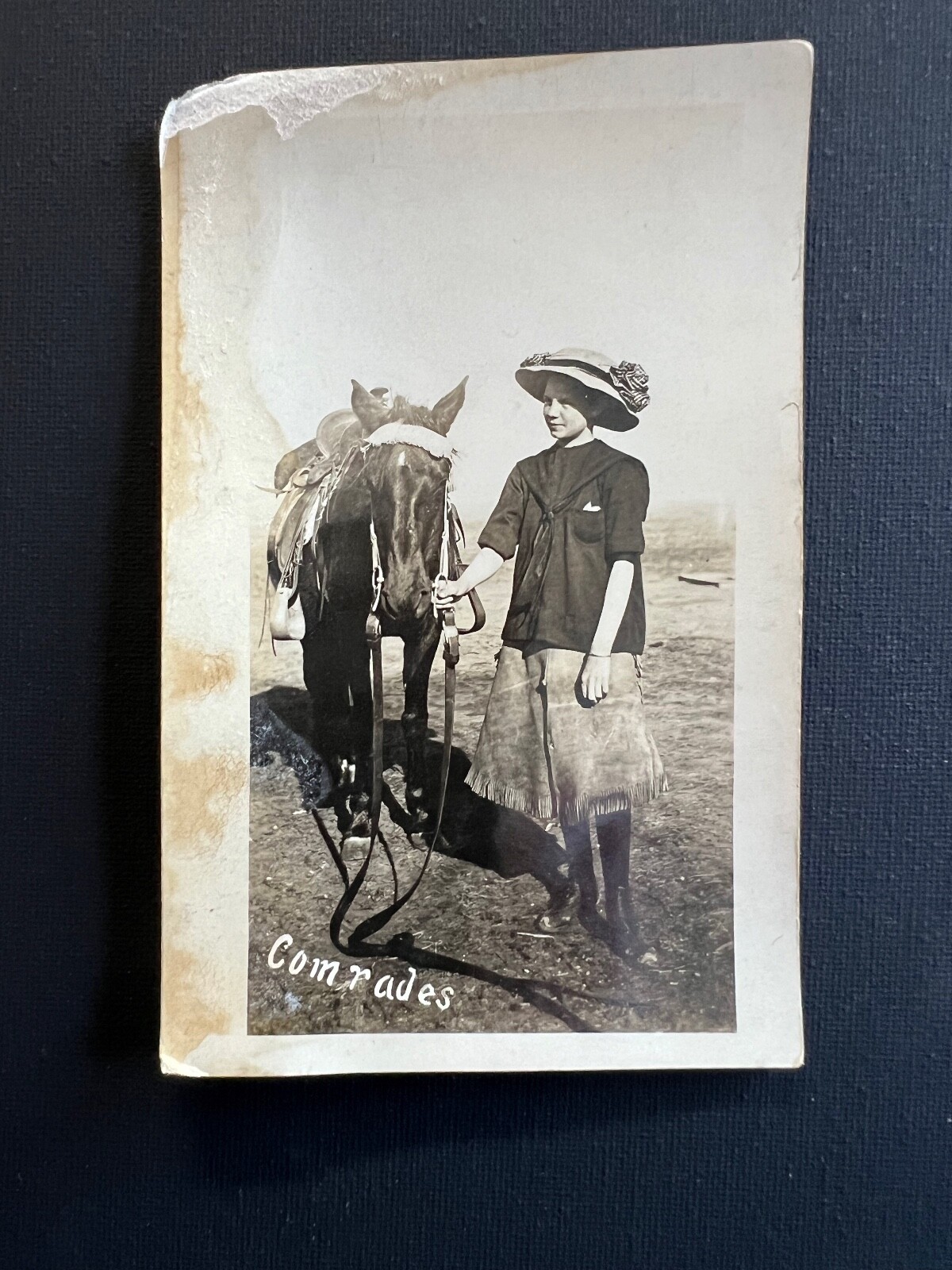Comrades RPPC Teen In Fringed Skirt With Horse Photograph Black and White Photo