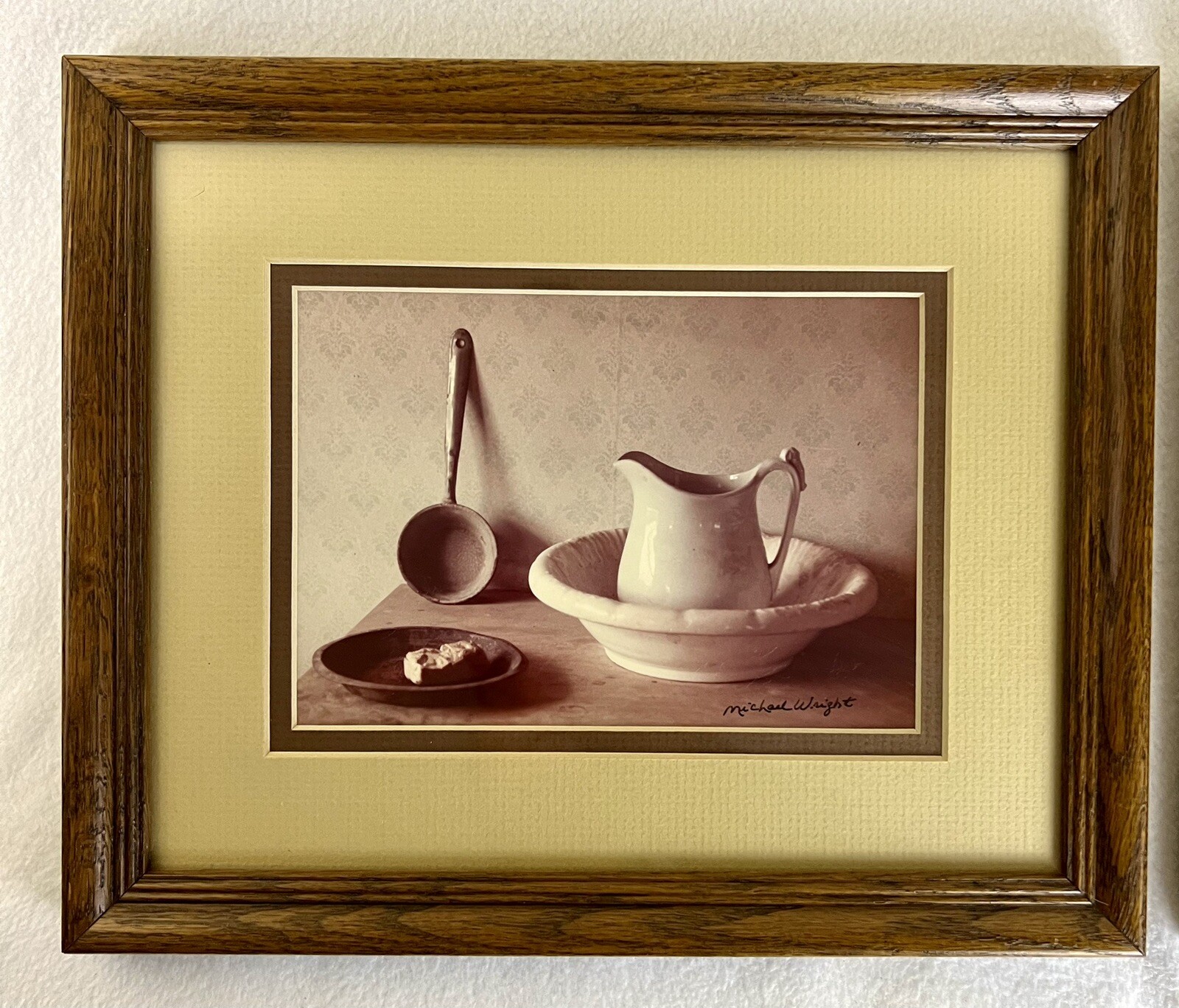 2 VTG Michael Wright Framed Photographs Still Life 11” Cottage Farmhouse Bible