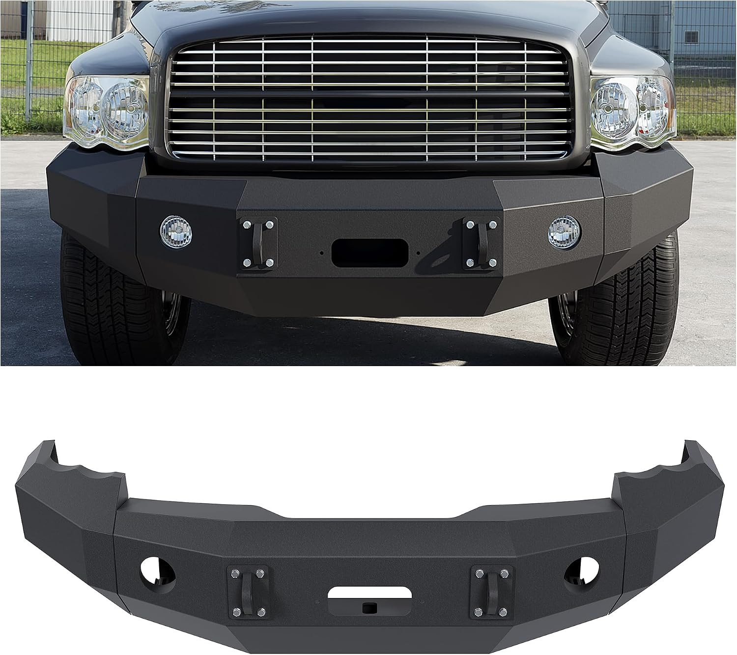 Front Bumper Compatible with 2002 2003 2004 2005 Dodge Ram 1500 W/Winch Plate &