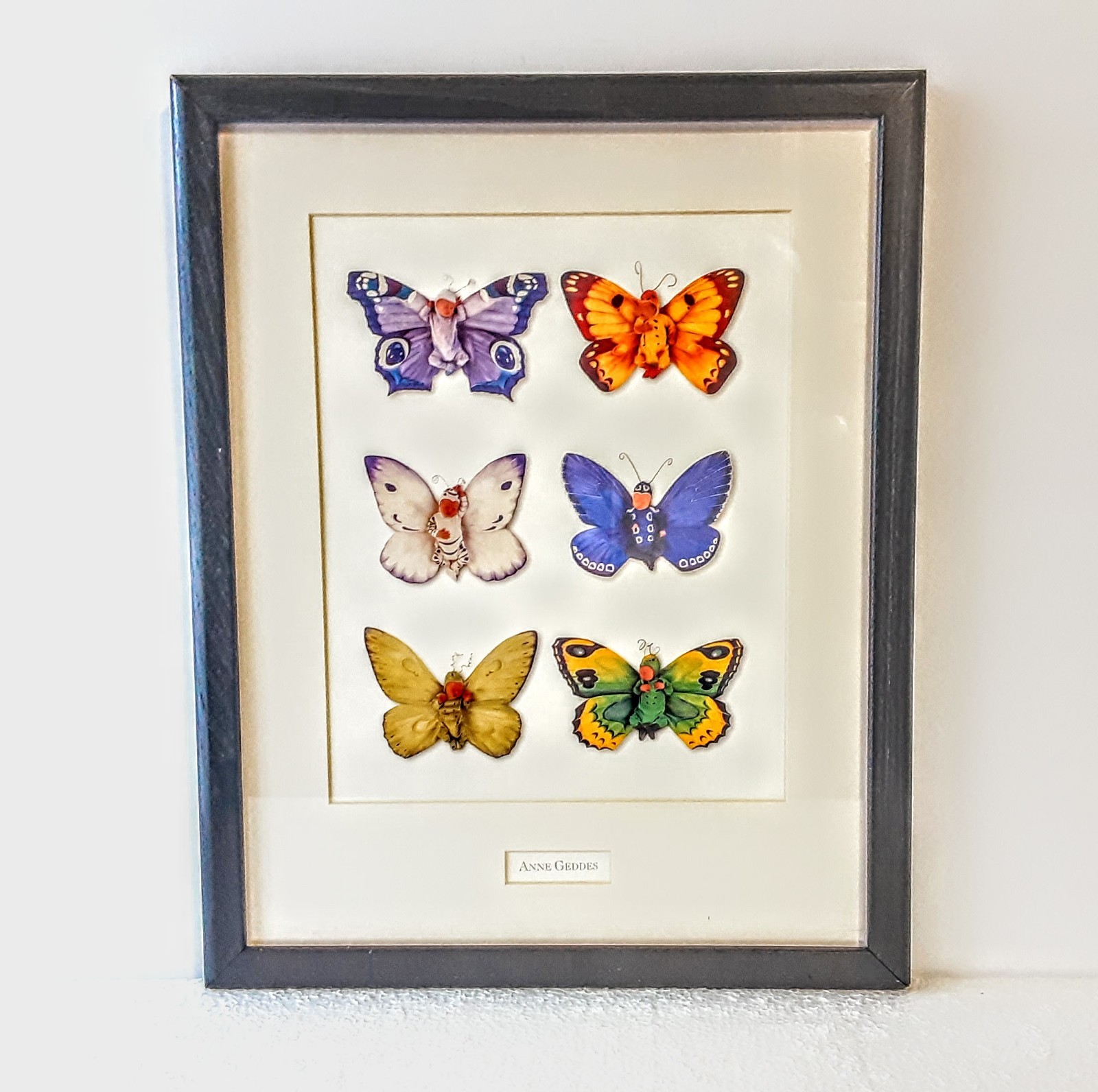 Anne Geddes Butterfly Babies Photograph Framed Matted 12″x15″ Nursery Decor
