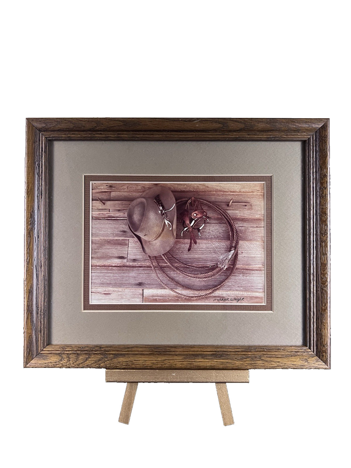 VTG Michael Wright Signed Framed Photograph Print Western Cowboy Ranch 11 1/8″
