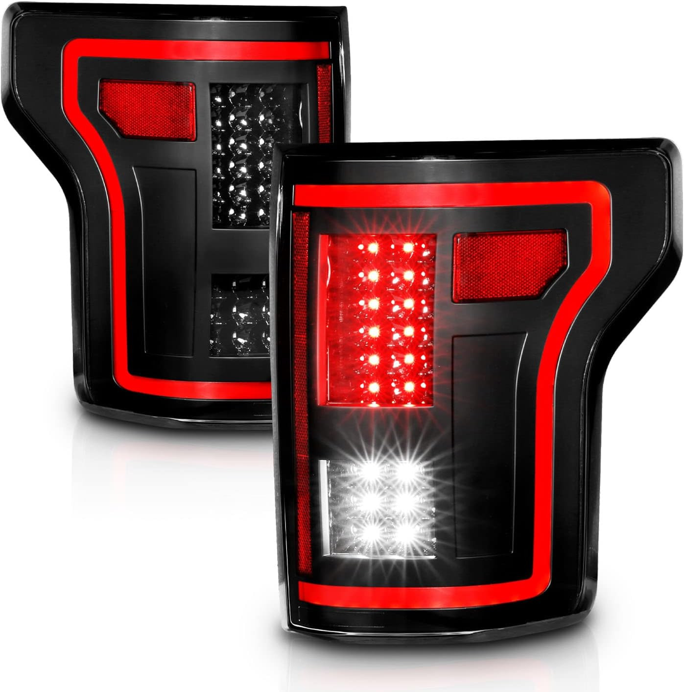 [Full LED Red Tube Smooth Lens Sequential Signal Black Taillights Pair for 2015-