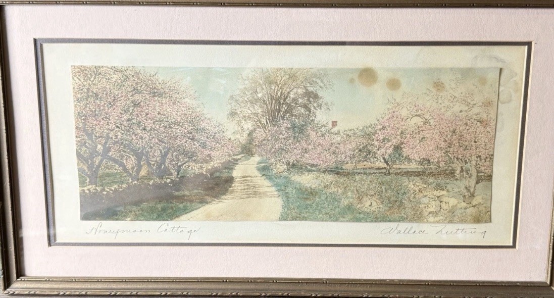 Antique Wallace Nutting Signed Hand Colored Photo Honeymoon Cottage Framed Art