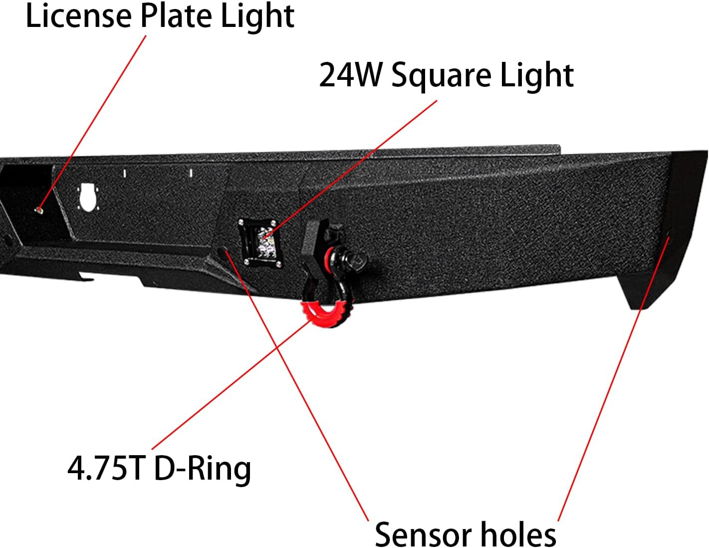For 2003-2009 Dodge Ram 2500/3500 Steel Rear Bumper with Lights&D-Rings（Black Te