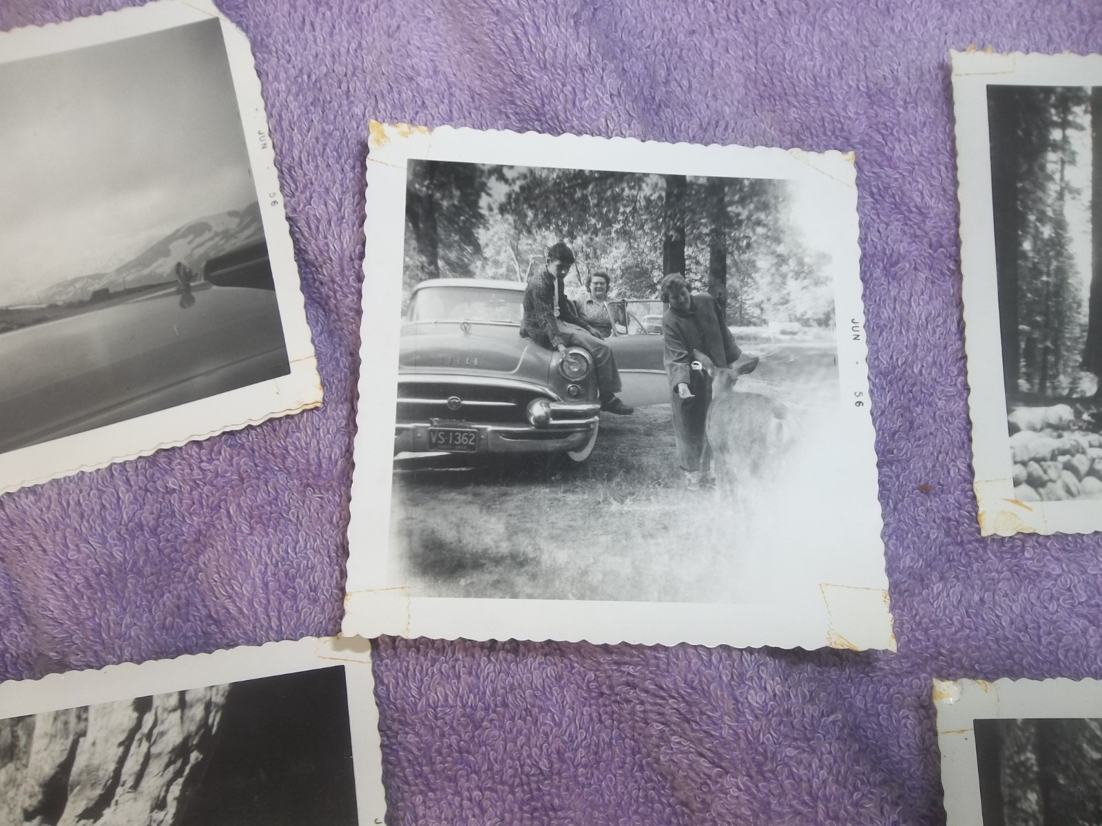 1955 Buick b&w photos on family vacation cross country USA 30+