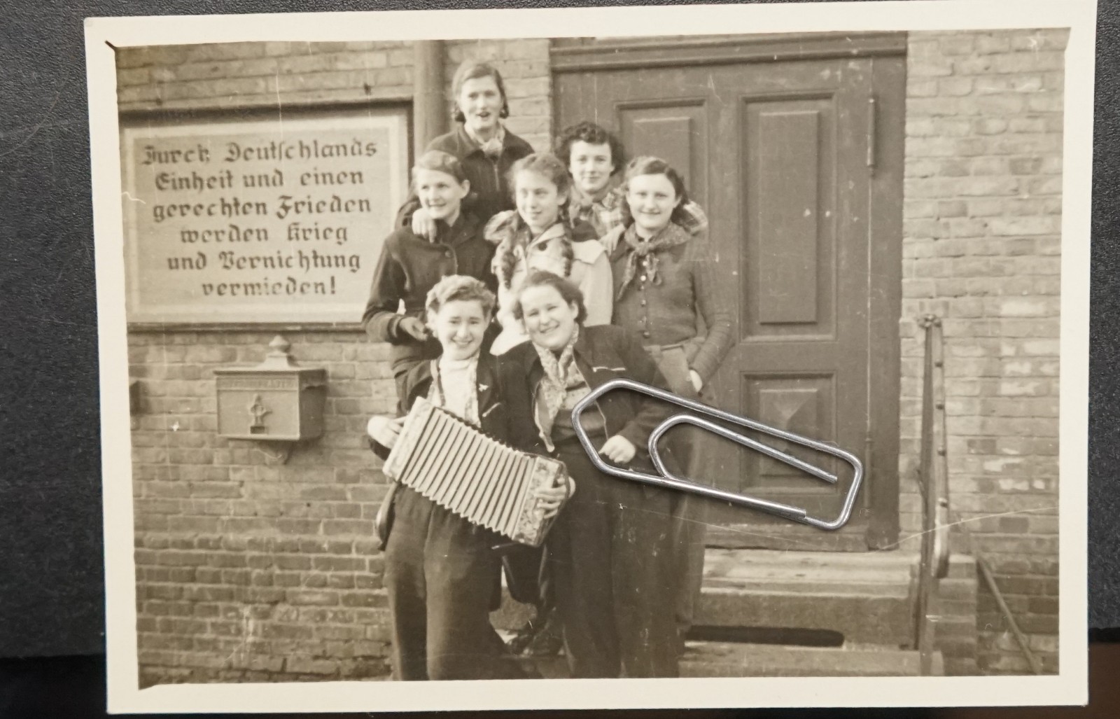 Photo GDR portrait youth Neustrelitz station accordion post propaganda house