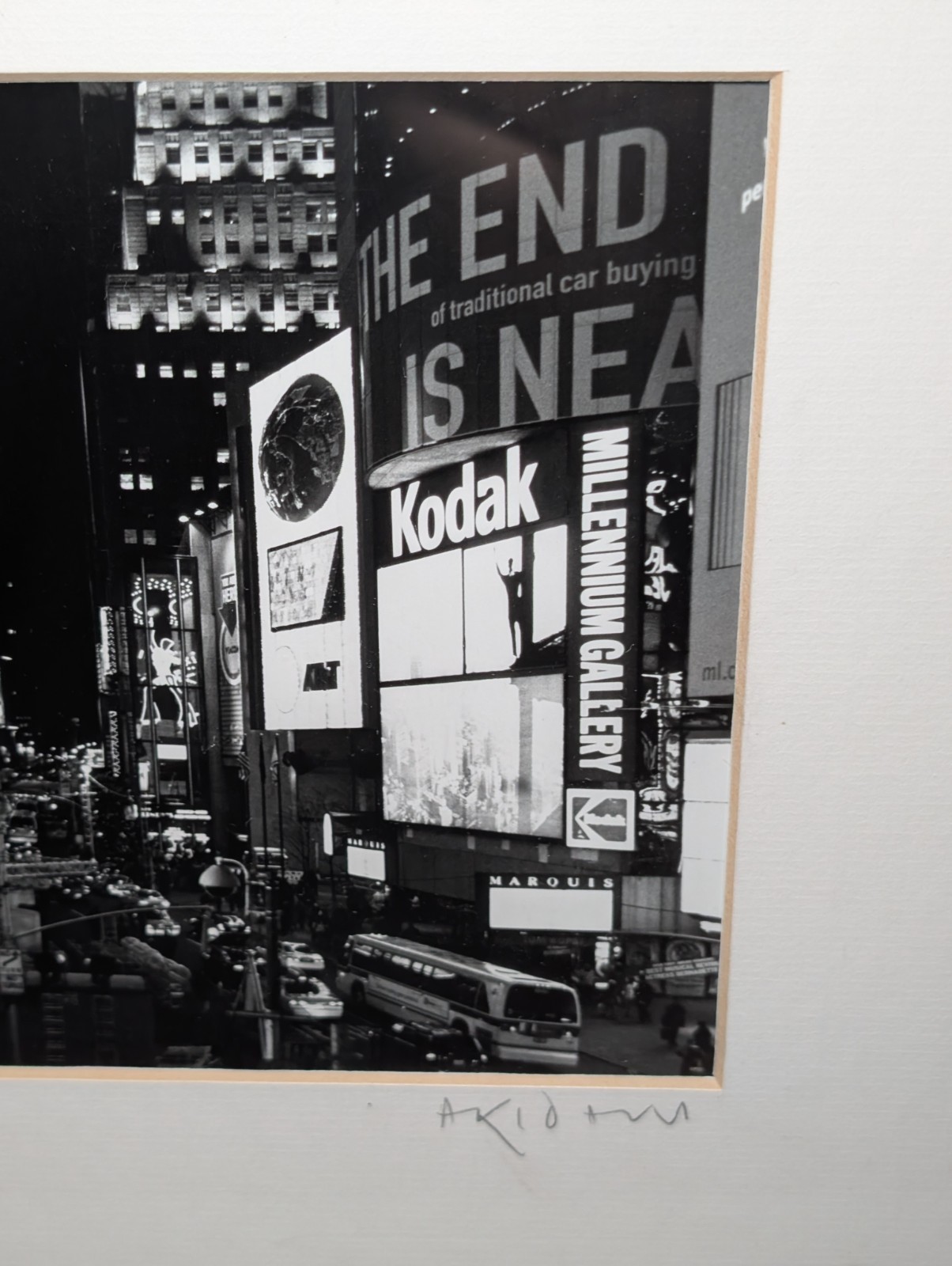 Signed Framed Black White Times Square NYC Photograph Wall Art 16×13