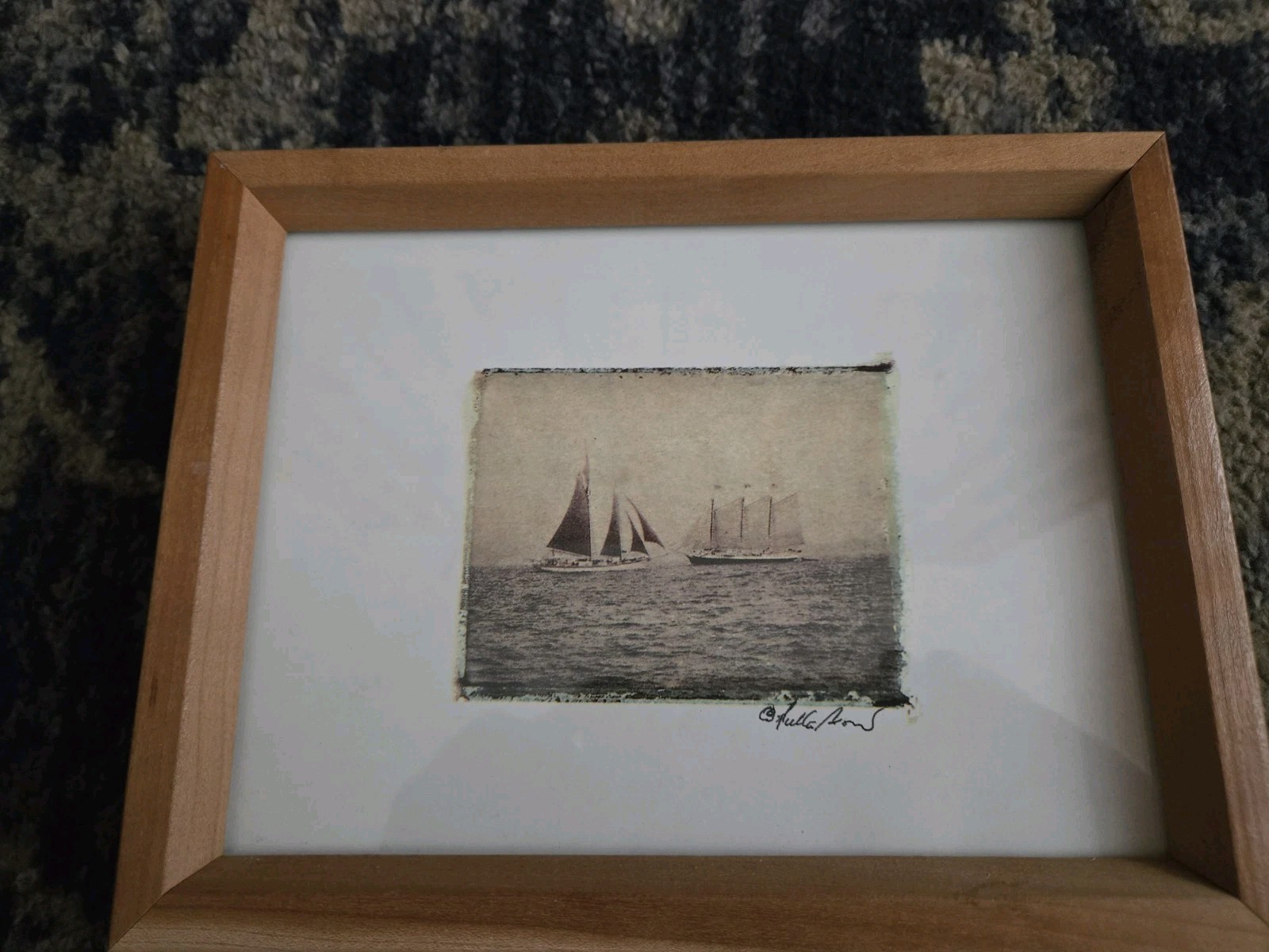 Vintage Framed Photo “Tall Ships” Signed By Tulla Booth 9″X7″