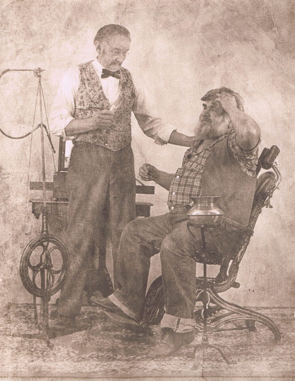 Hendrickson Original Photo Sepia HENDRICKSON HIMSELF DENTIST w/ Patient 11×14″