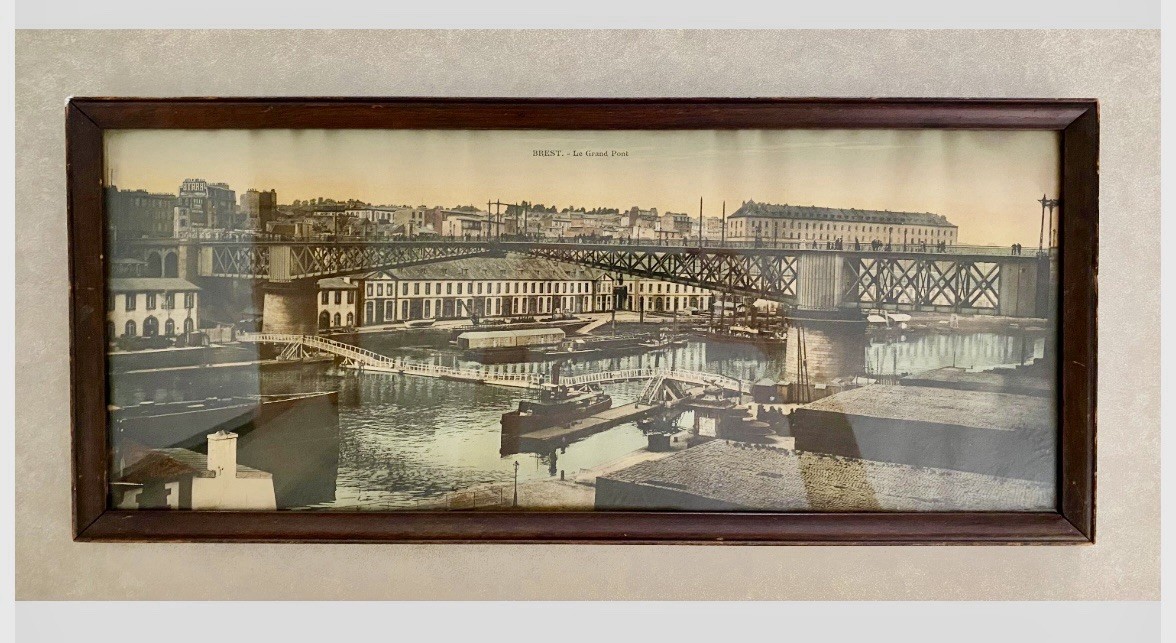 Antique Framed Picture Brest Le Grand Pont France