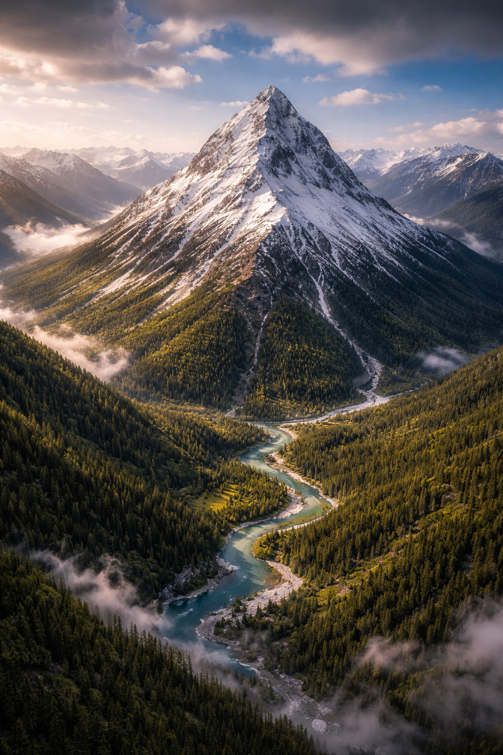 AI Generated Majestic Mountain and River Valley 61