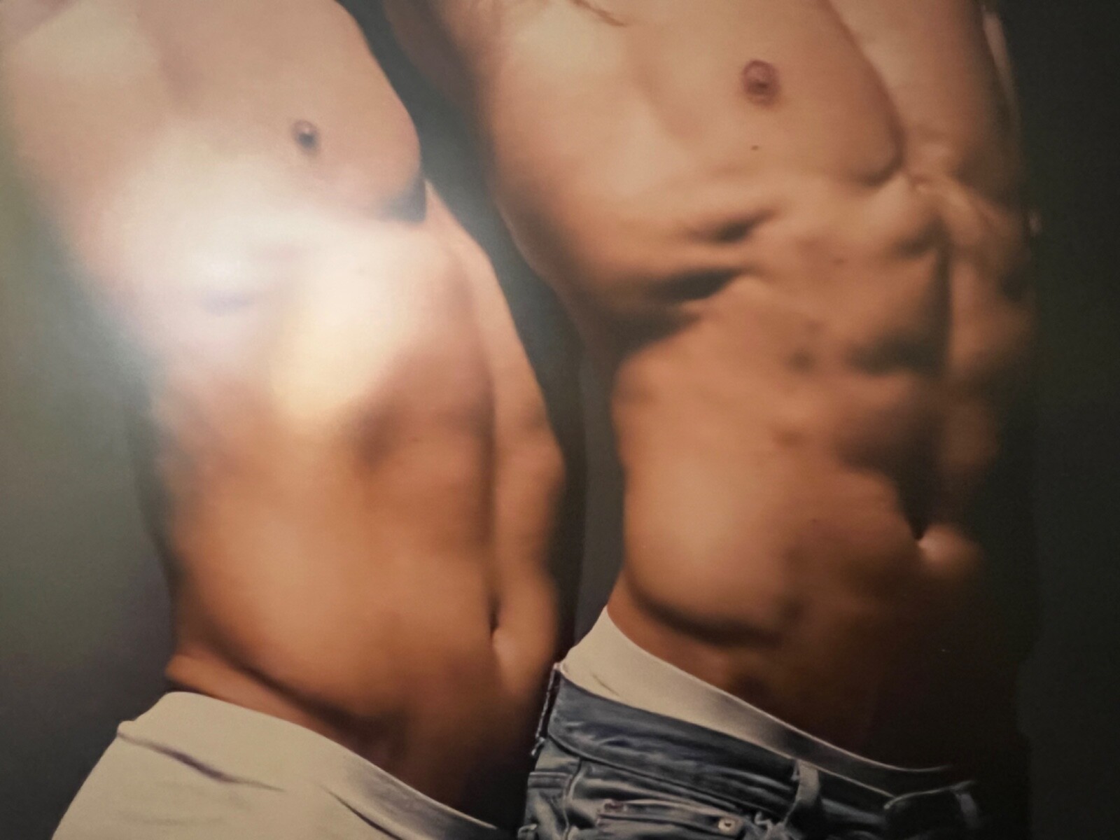 2 SEMI NUDE MUSCULAR GAY MEN COLOR PHOTOGRAPH FRAMED