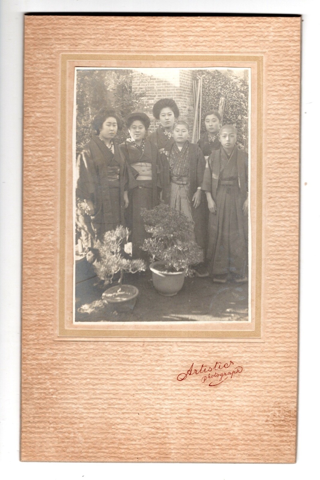 CAB Photo Japan Kimono Bonsai c. 1920 Samurai Children Cabinet Card Cabinet Card