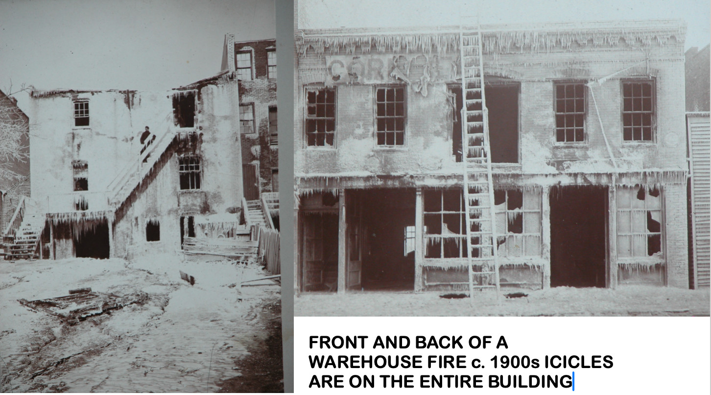 Orig. Vtg Early 1900s WAREHOUSE FIRE BUILDING w/ ICICILES FRONT & BACK