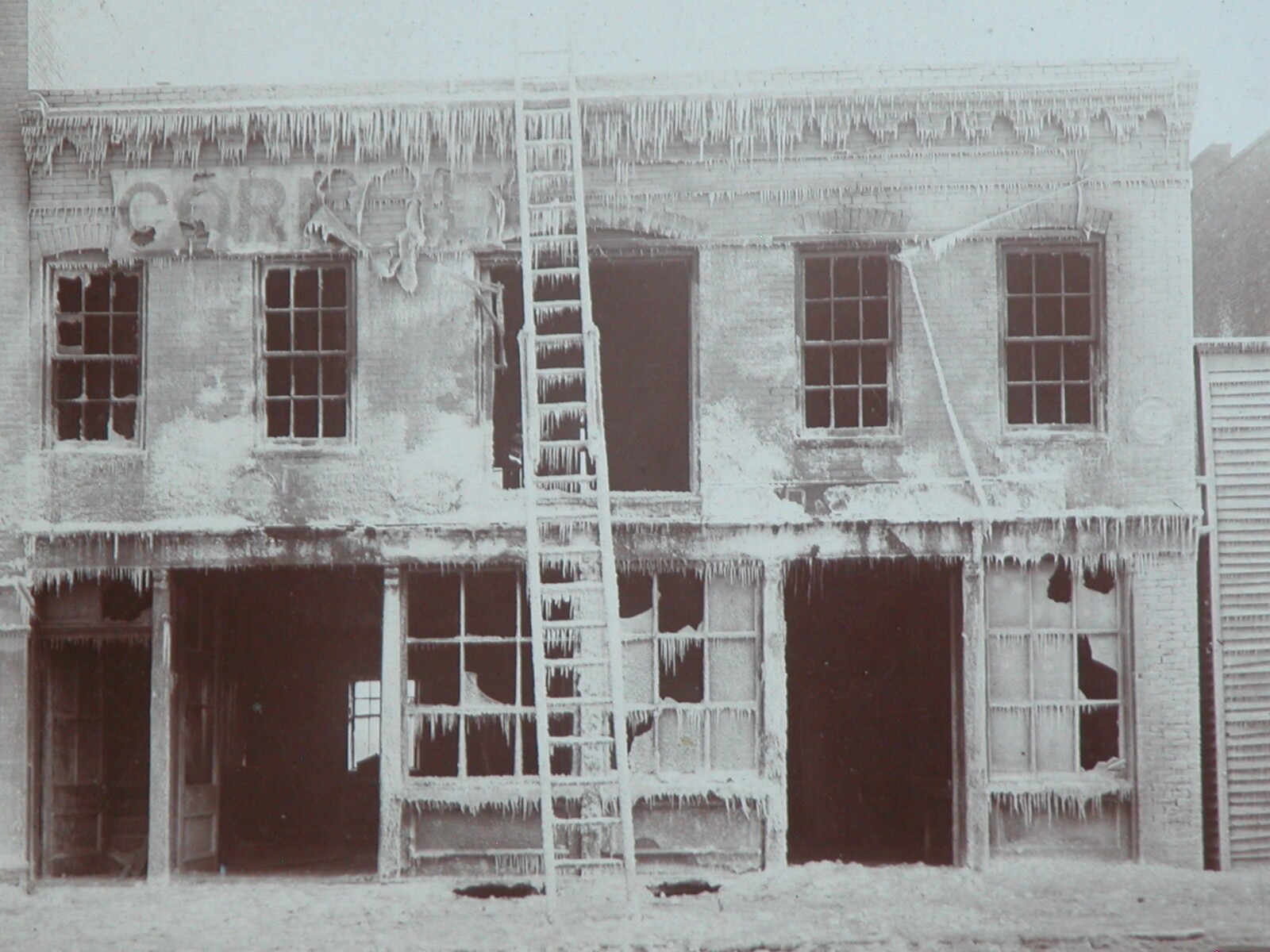 Orig. Vtg Early 1900s WAREHOUSE FIRE BUILDING w/ ICICILES FRONT & BACK